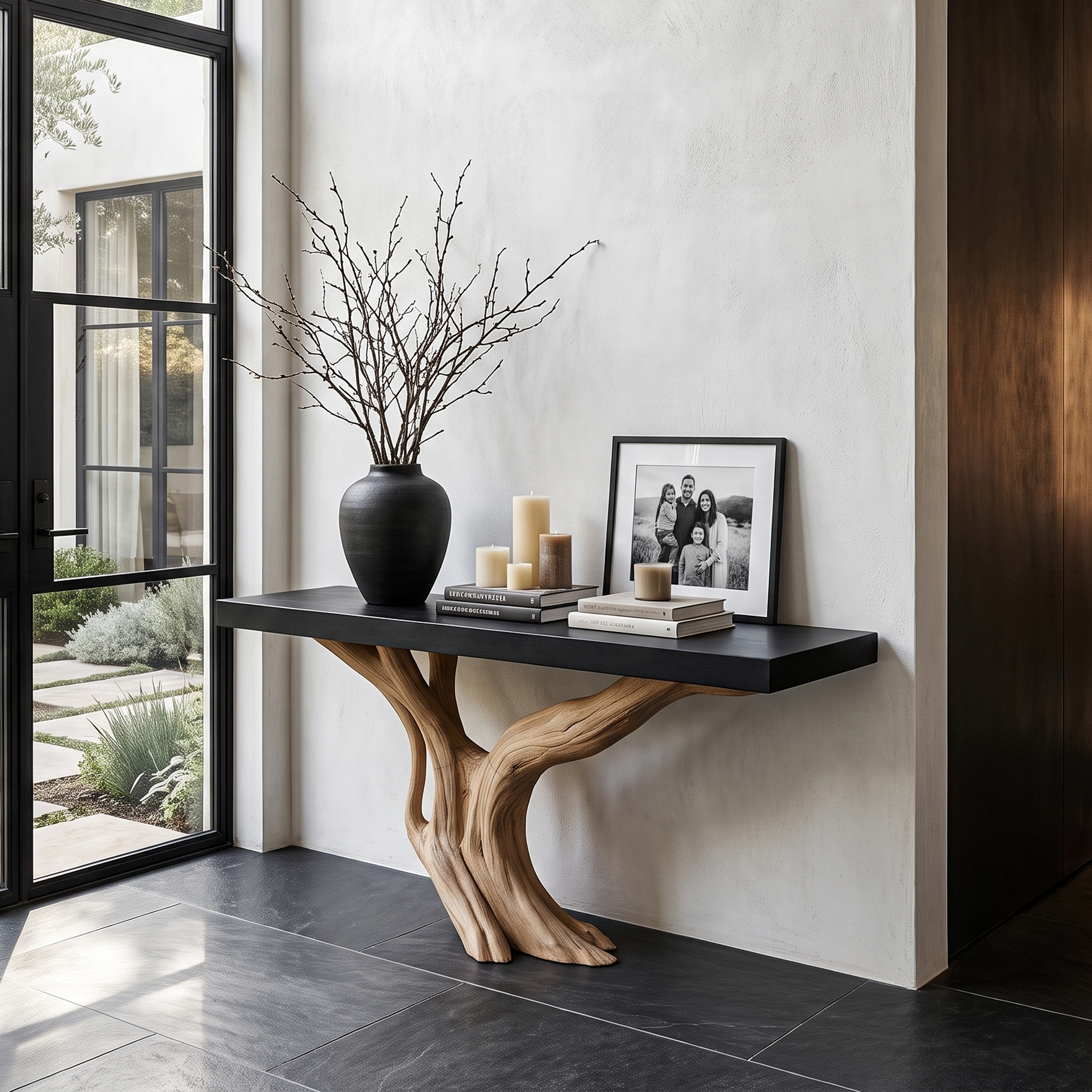 Organic Wall Mounted Console Table With Sculptural Wood Base For Hallway SINLHACS671