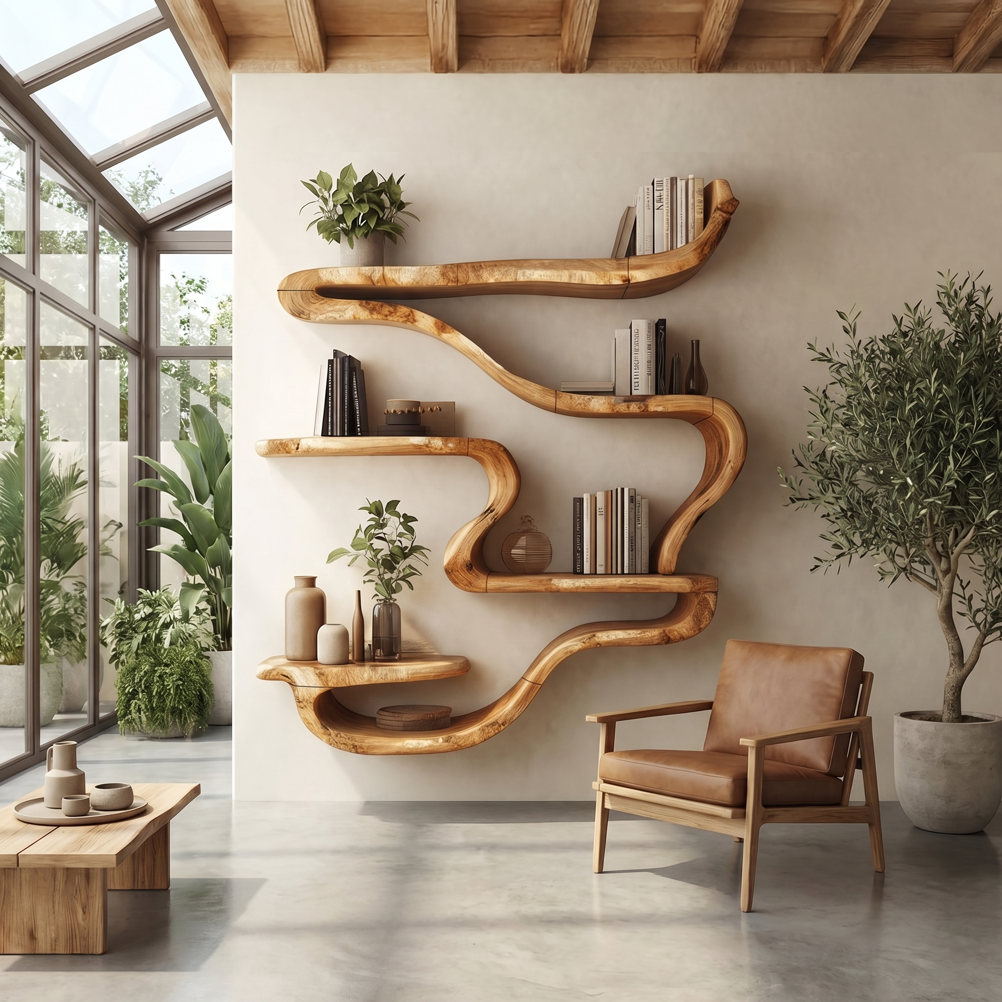 Organic Wall Mounted Bookshelf For Living Room And Reading Room SINLHATB717