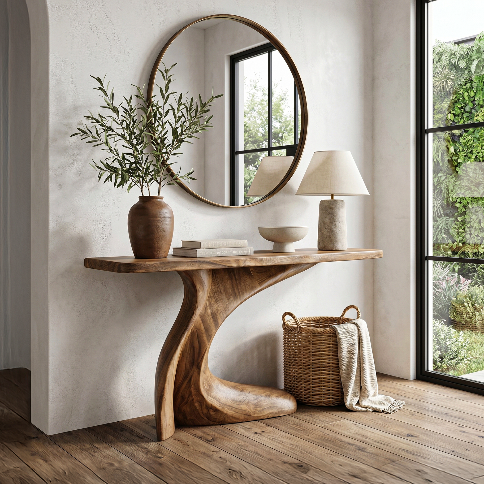 Minimal Console Table With Clean Curved Wooden Base For Living Room SINLHACS578