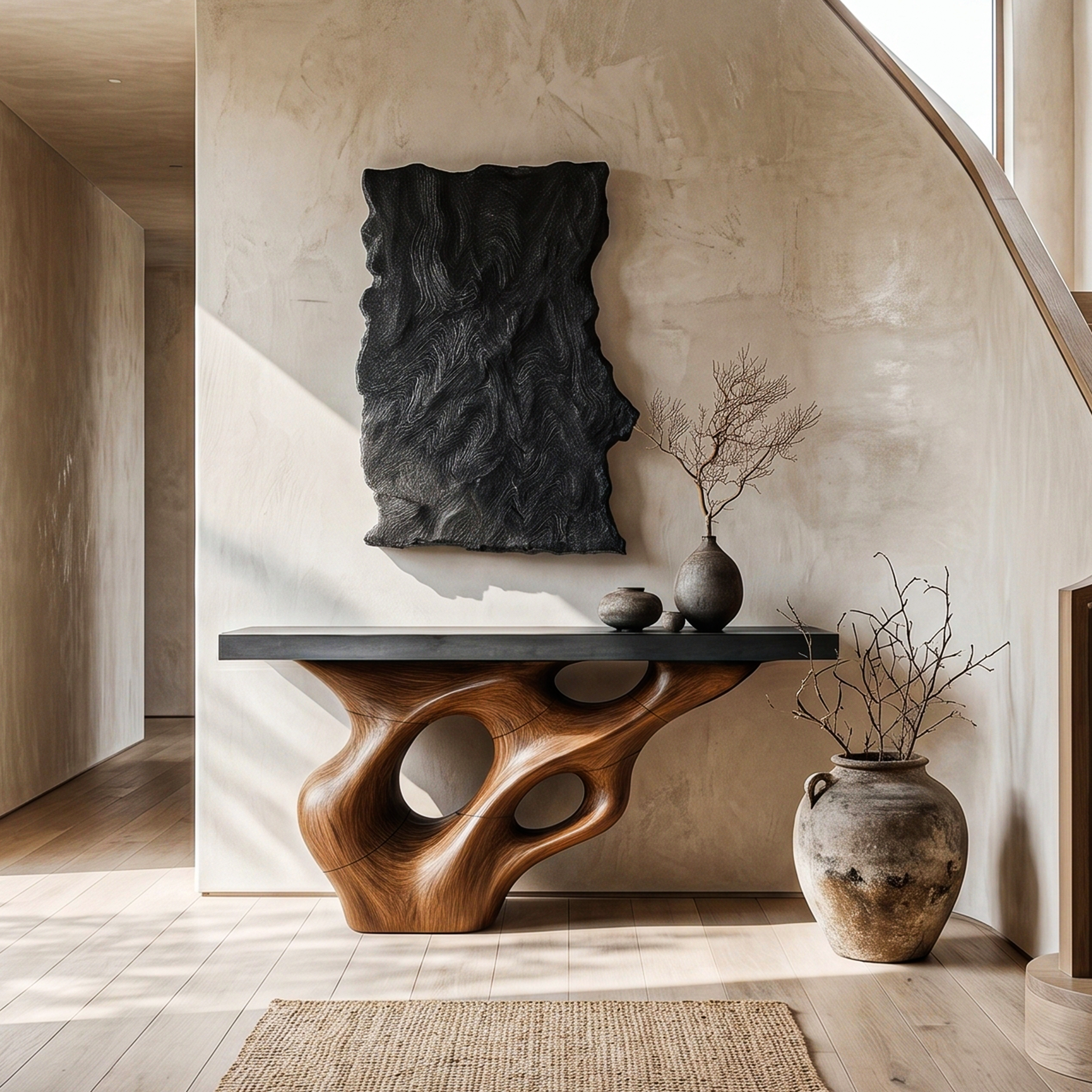 Live Edge Console Table With Sculptural Wood Structure For Entryway SINLHACS580