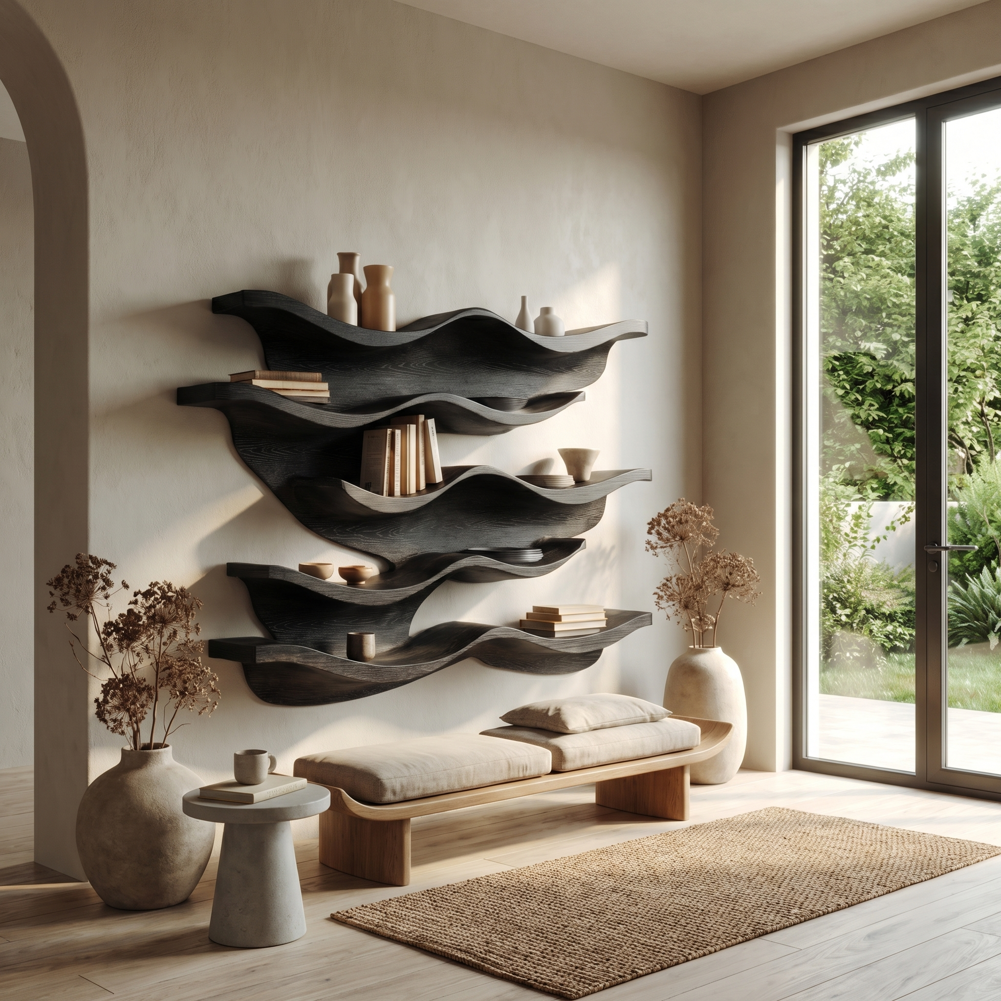 Sculptural Wave Wall Mounted Bookshelf For Living Room And Bedroom SINLHATB720
