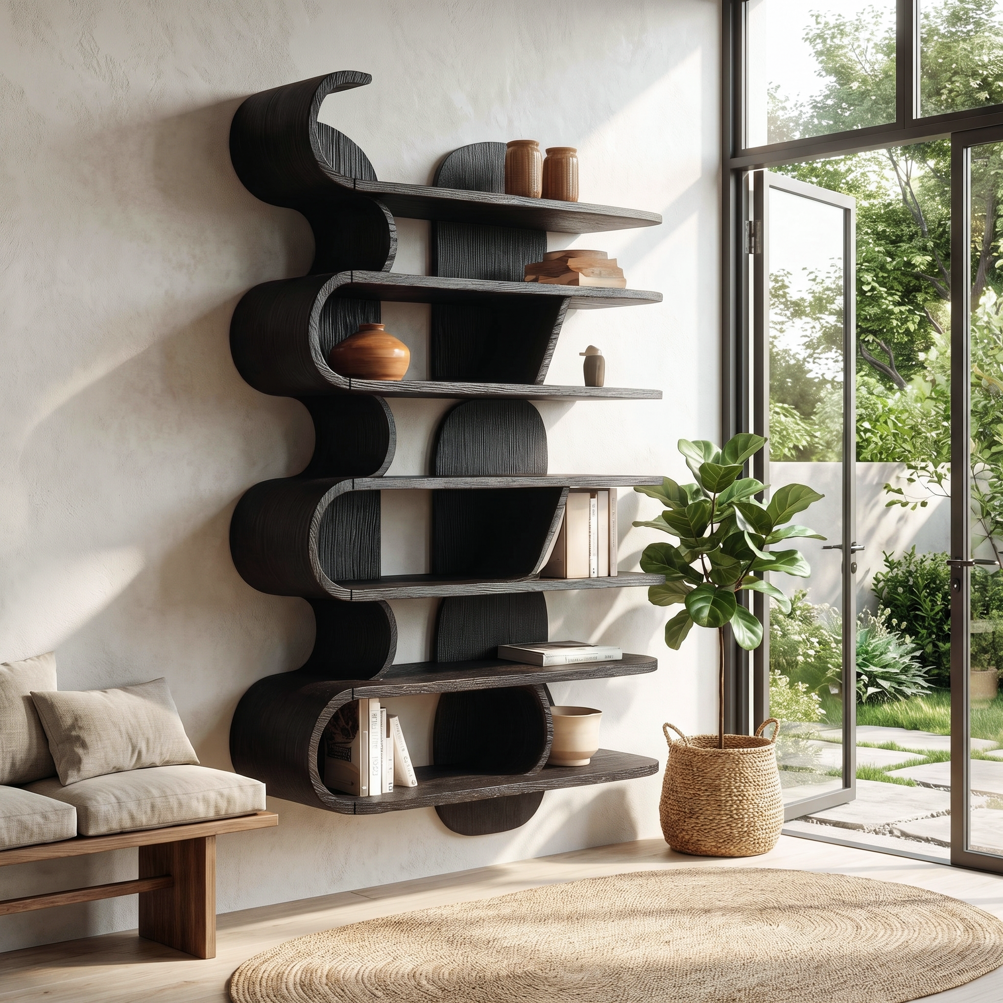 Contemporary Wave Wall Mounted Shelf For Living Room And Bedroom SINLHATB721