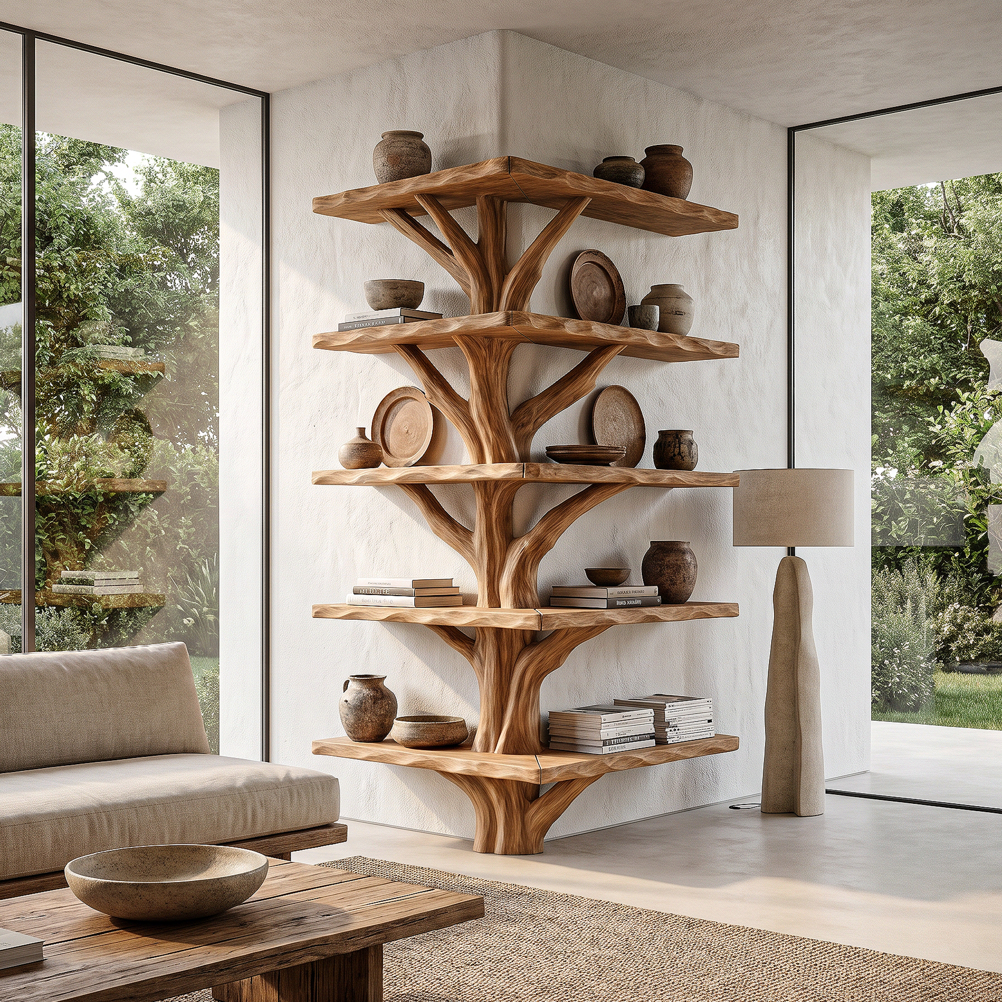 Organic Modern Tree Bookcase With Artistic Branch Frame For Home Office SINLHATB749
