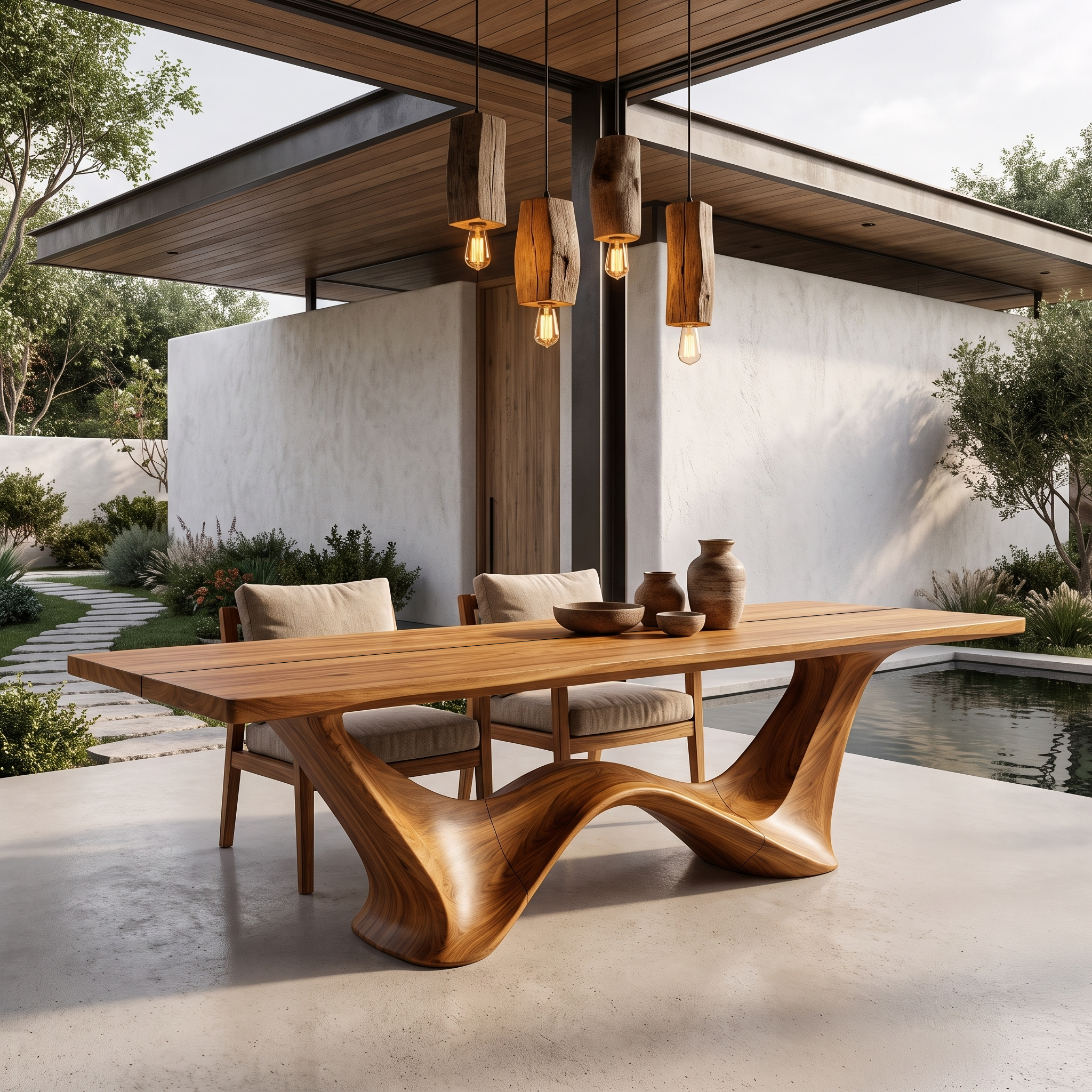 Contemporary Dining Table With Architectural Wave Design For Dining Room And Breakfast Nook SINLHADN214