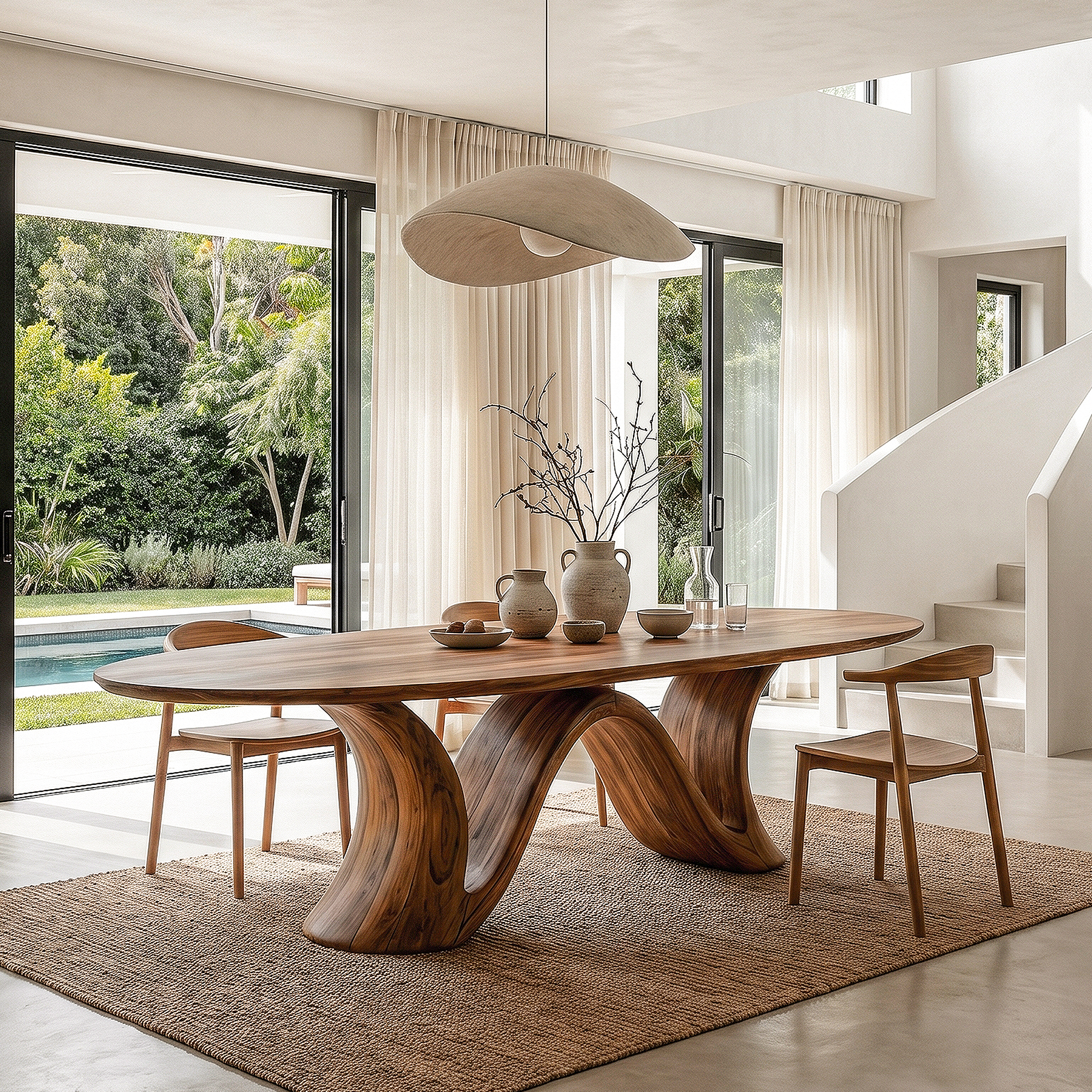 Organic Modern Dining Table With Round Top For Dining Room SINLHADT183