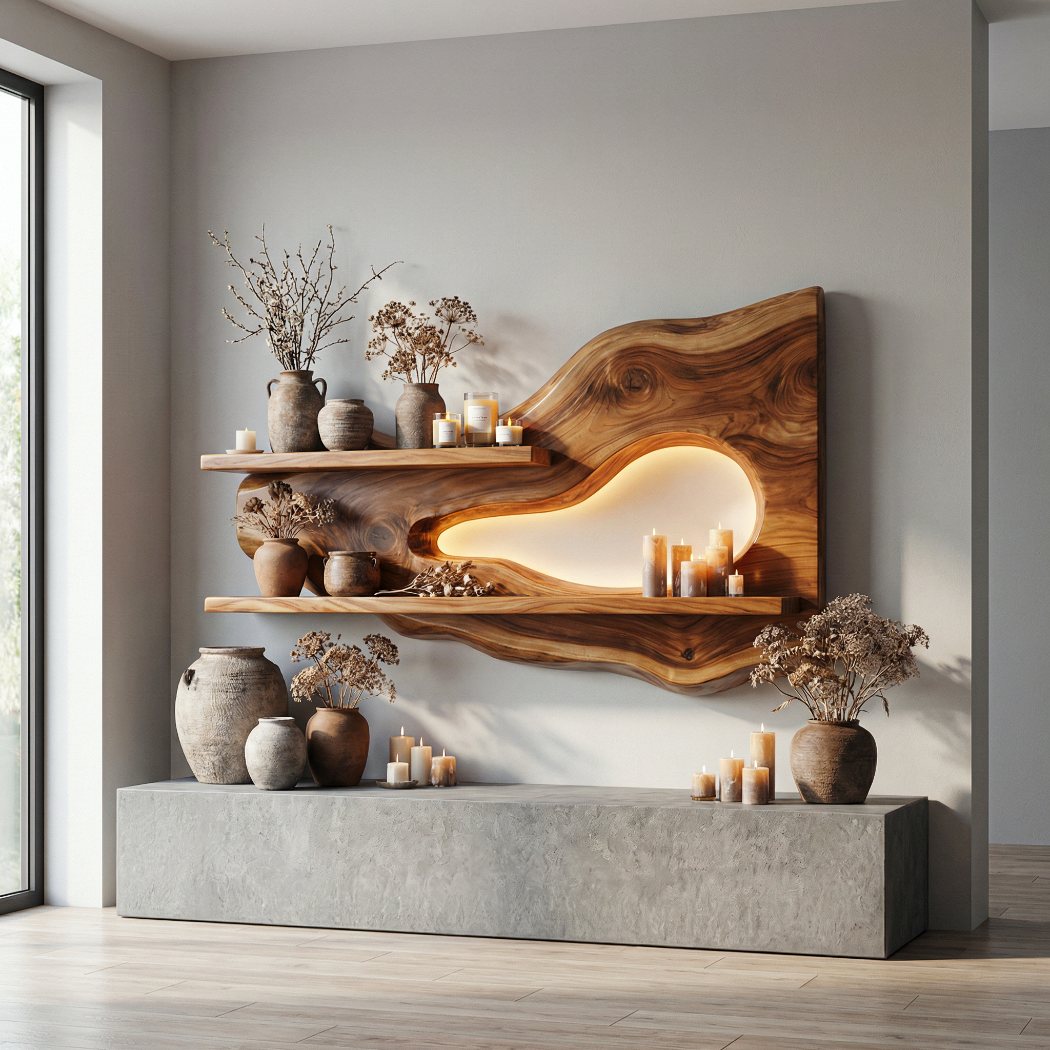 Modern Organic Floating Wall Shelf For Living Room And Entryway SINLHAFL528