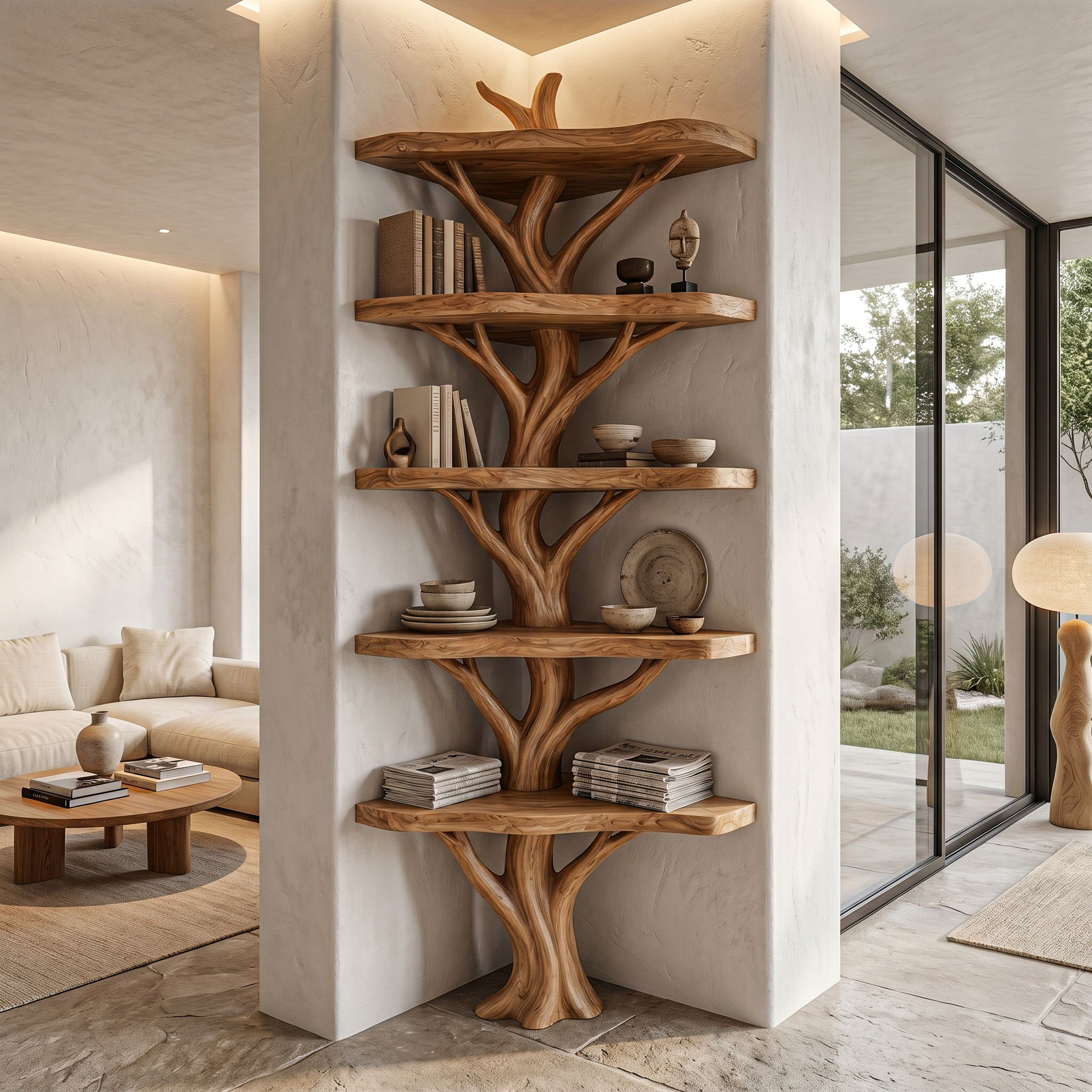 Sculptural Tree Bookshelf With Multi Tier Open Shelving For Reading Corner SINLHATB750