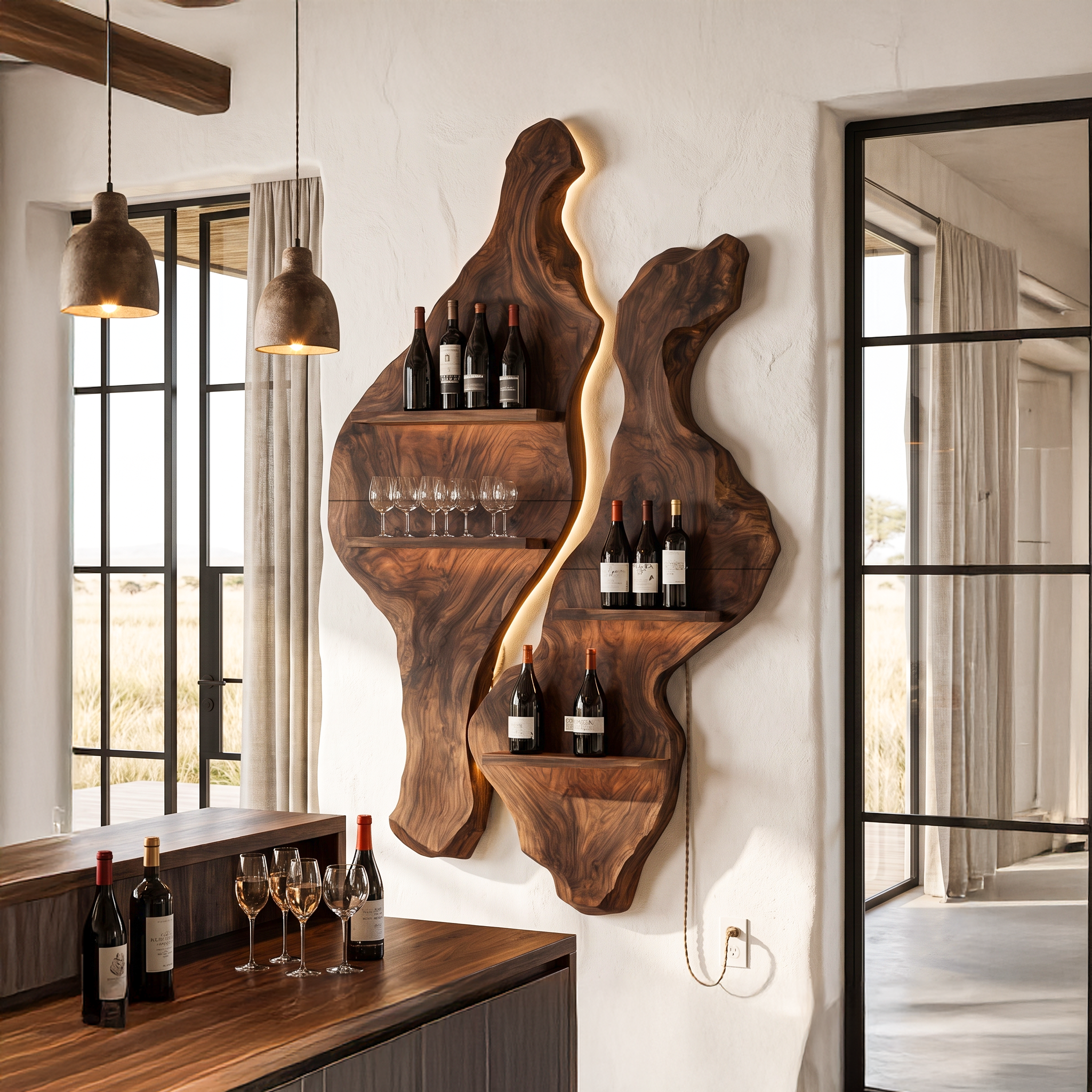 Rustic Sculptural Wine Holder Wall Mounted Bottle Storage SINLHAWH039