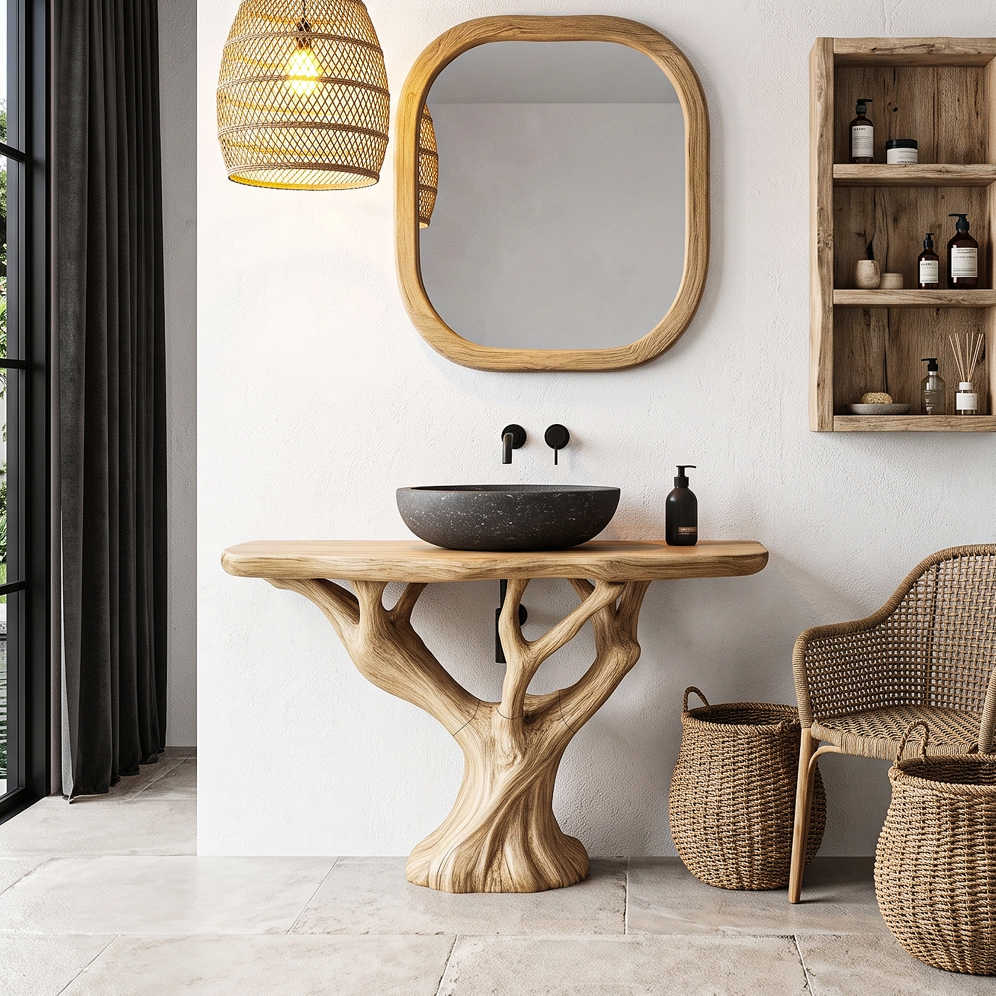 Rustic Live Edge Bathroom Vanity With Natural Wood Base For Bathroom SINLHABRV334