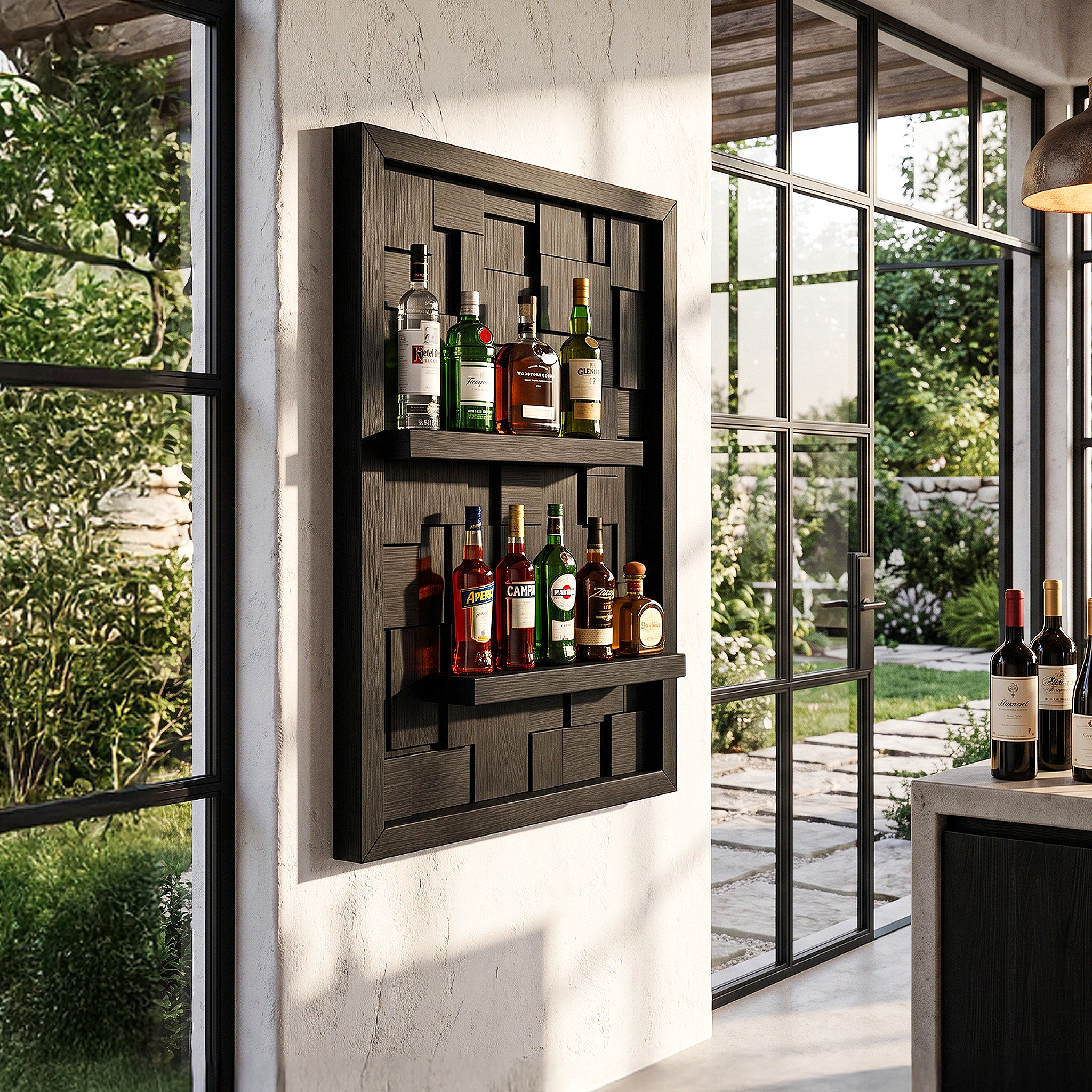 Wall Mounted Wine Holder With Open Bottle Display For Home Bar SINLHAWH047