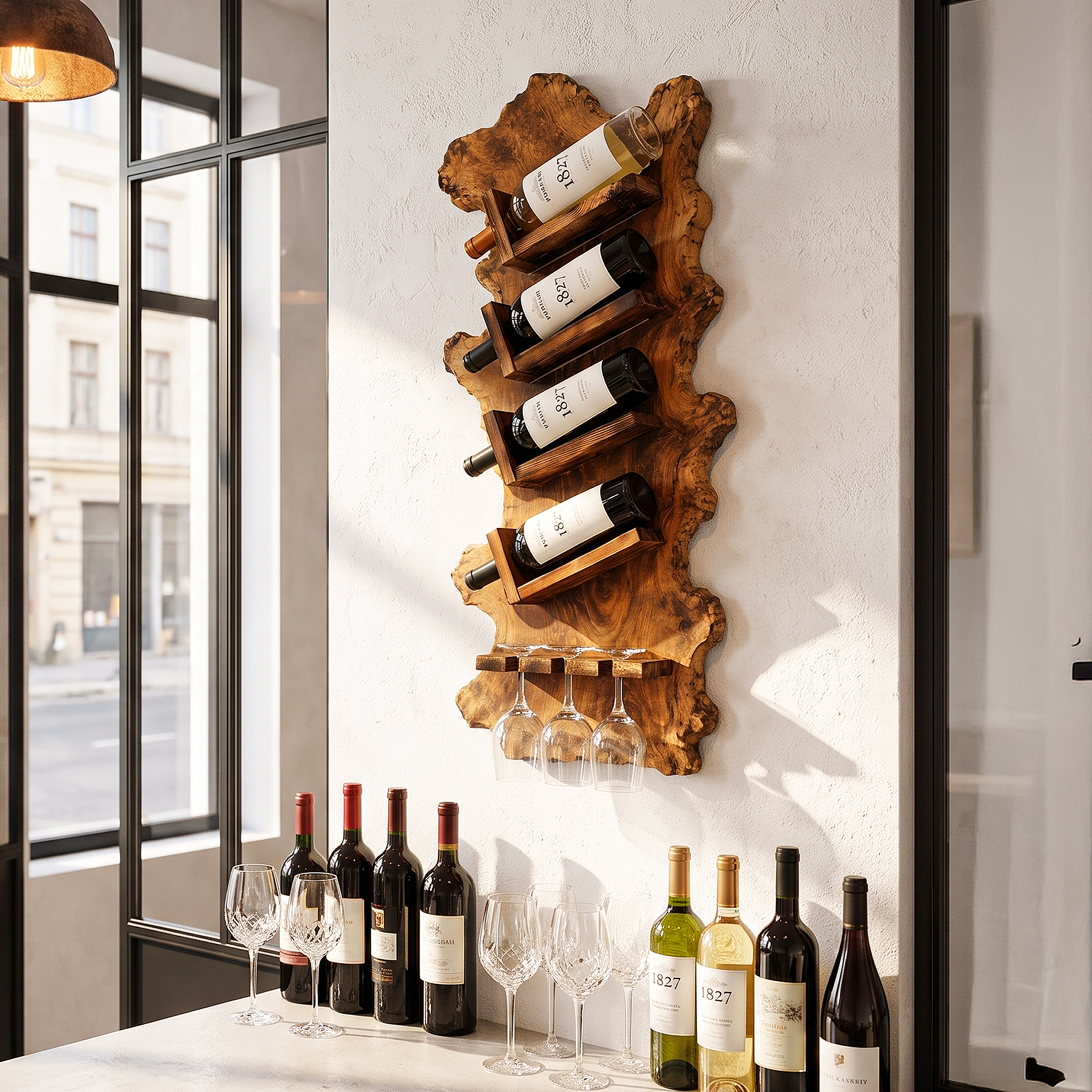 Minimalist Wall Mounted Wine Holder With Open Bottle Storage For Home Bar SINLHAWH048