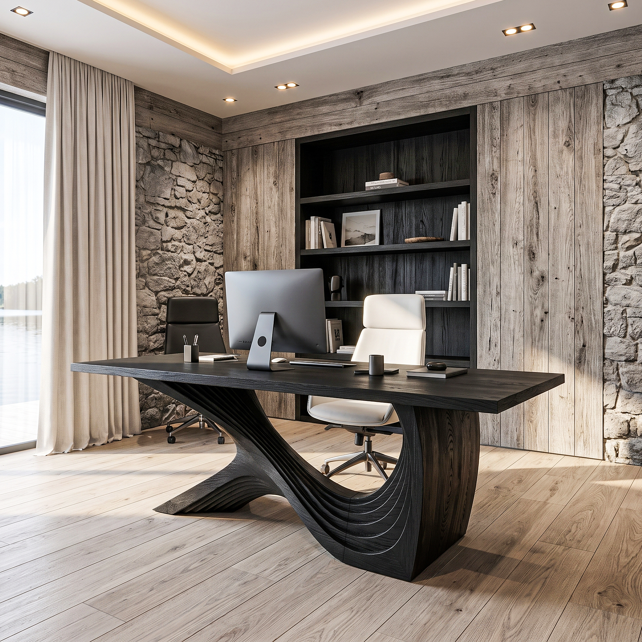 Organic Curved Base Desk Wooden Writing Desk For Home Office SINLHADE162