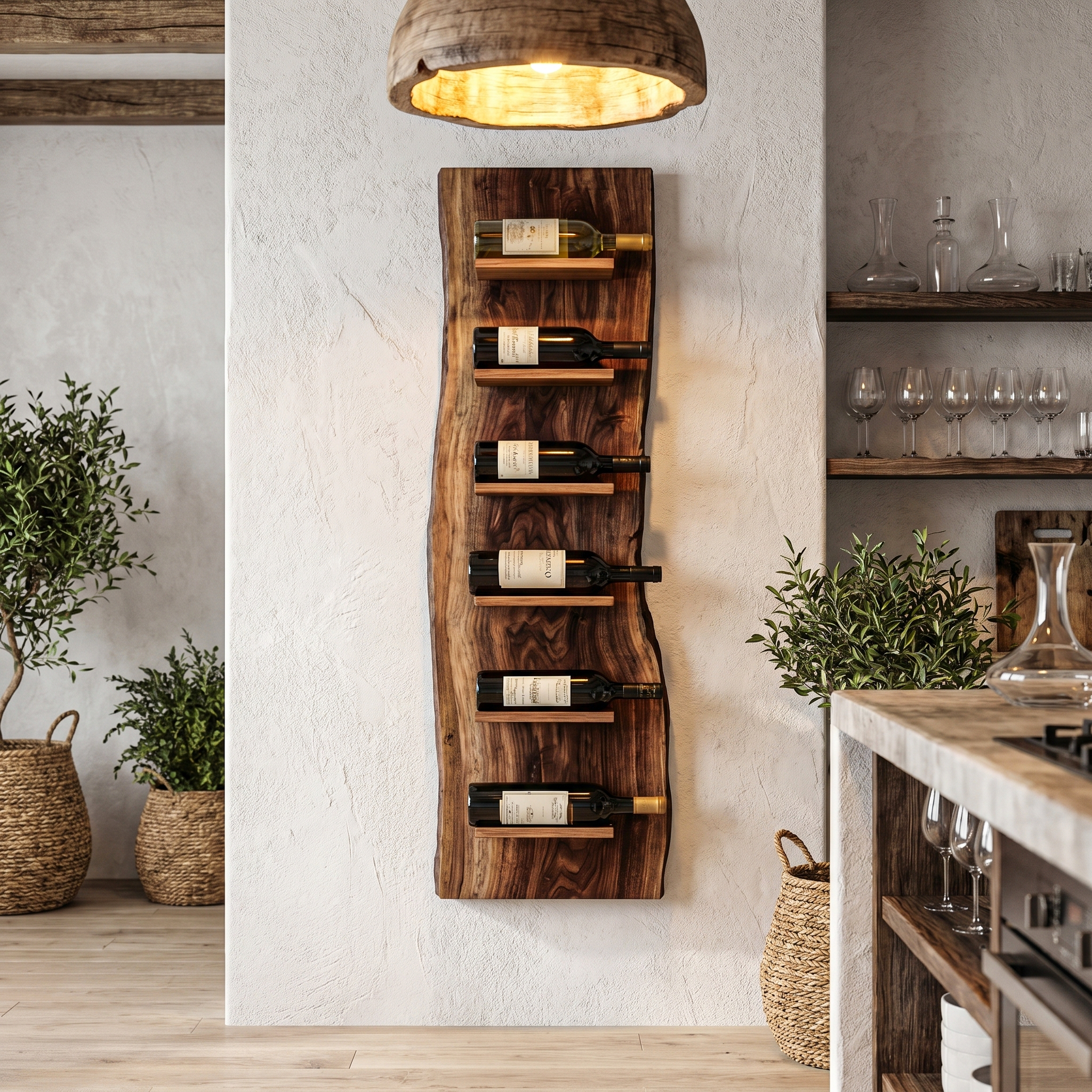 Organic Wall Mounted Wine Rack With Natural Wood Design For Kitchen SINLHAWR026