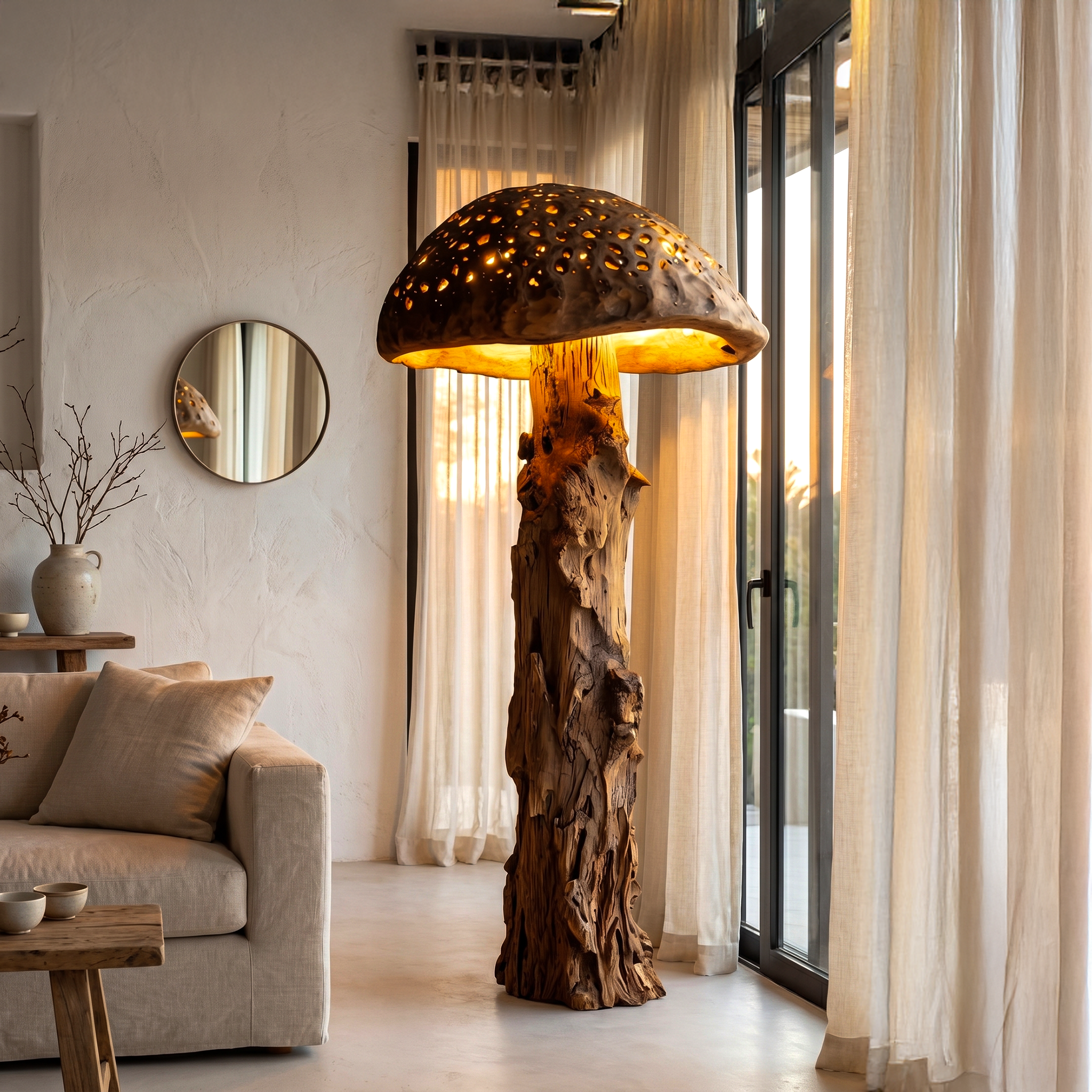 Organic Floor Lamp With Tree Trunk Base And Sculptural Shade For Living Room And Bedroom SINLHAFLP069