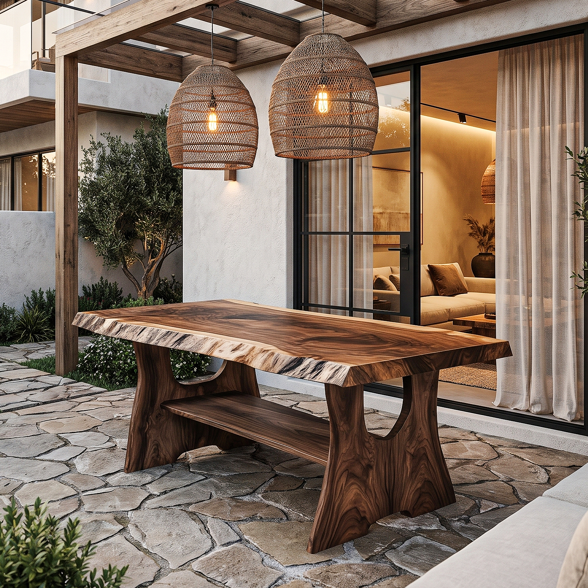 Rustic Live Edge Dining Table Solid Wood For Dining Room SINLHADN204
