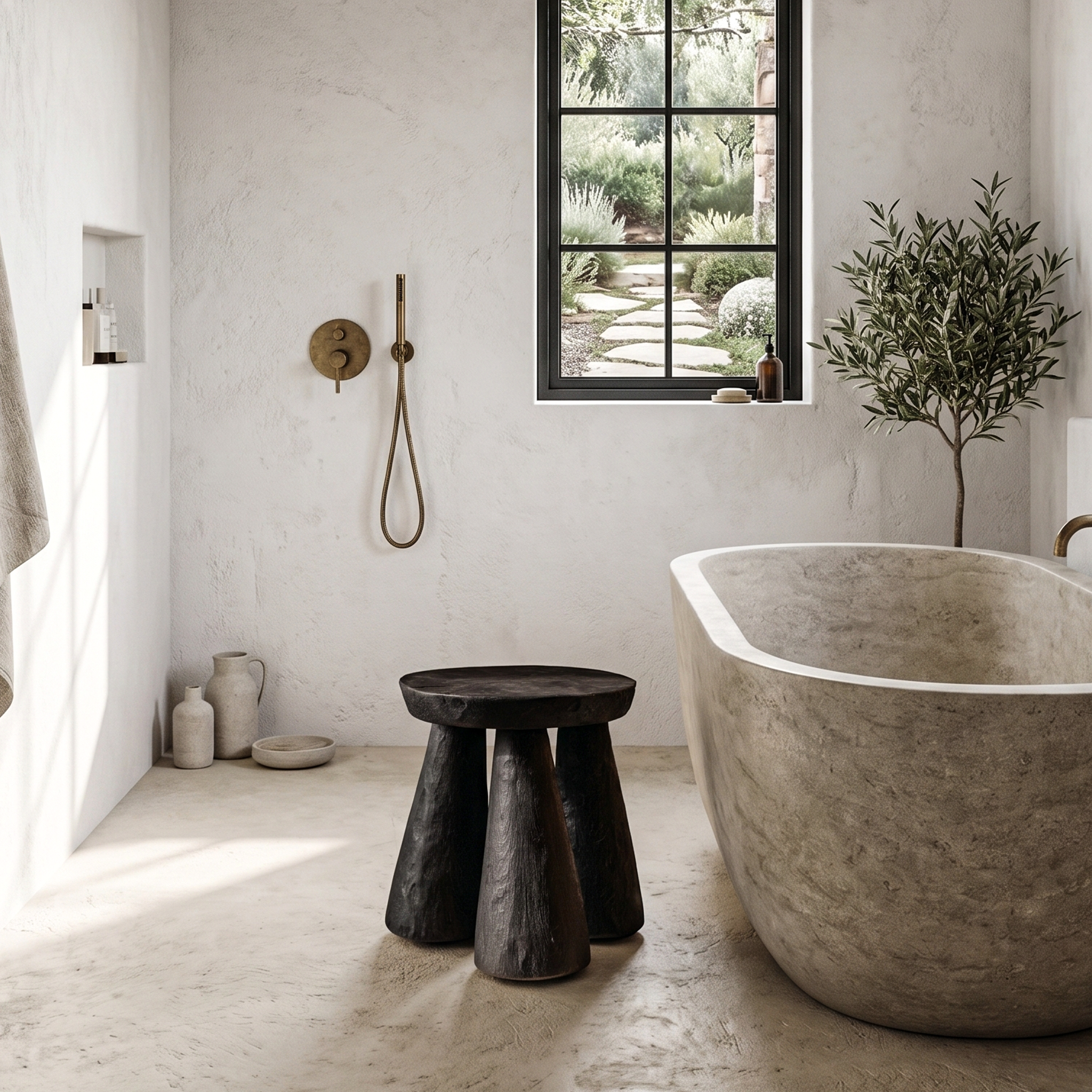 Rustic Bathroom Stool With Handcrafted Solid Wood Design For Bathroom SINLHAWS007