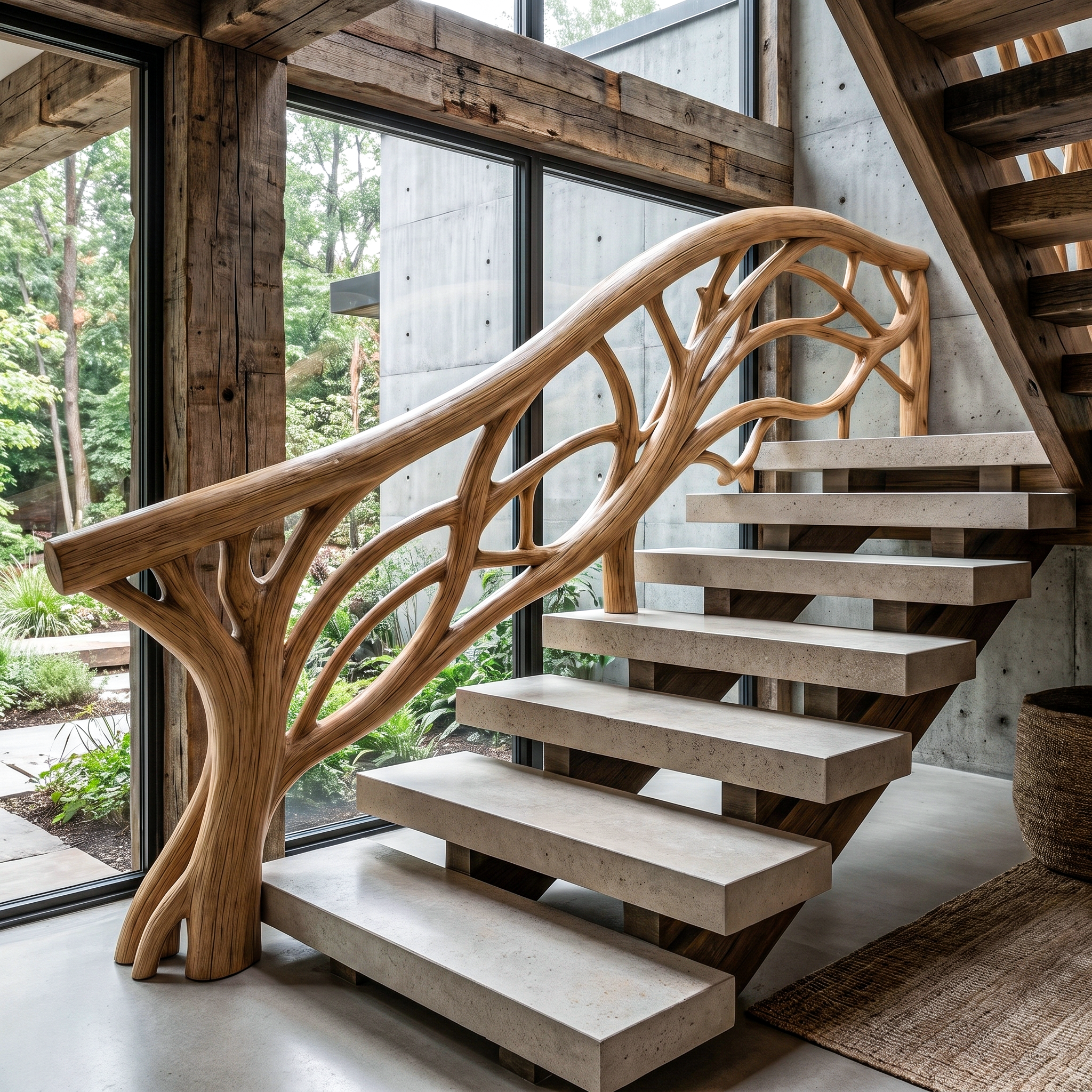 Organic Tree Branch Stair Railing With Natural Wood Design For Interior Staircase SINLHAST015