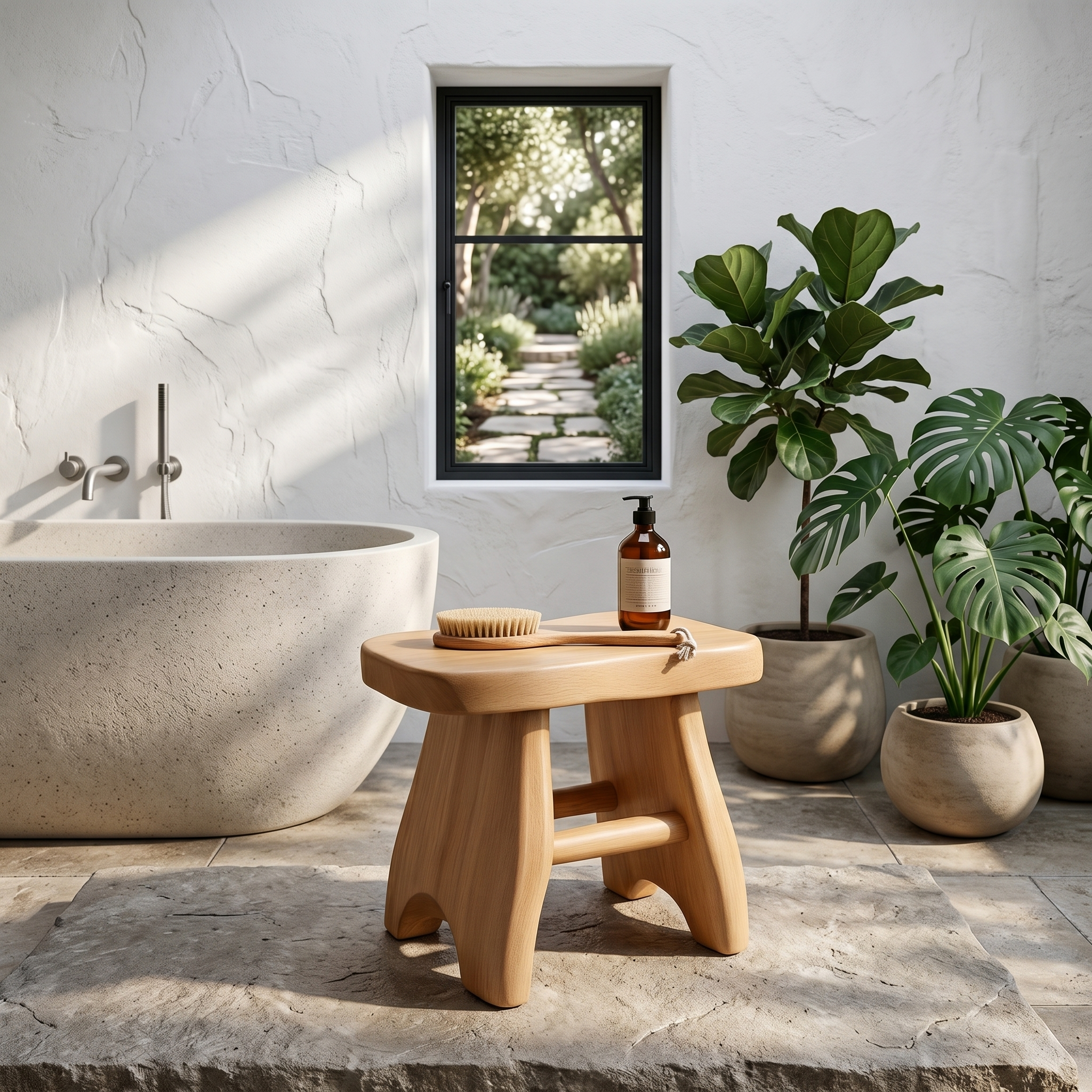 Rustic Shower Bench With Solid Wood Construction For Bathroom And Spa SINLHAWS012
