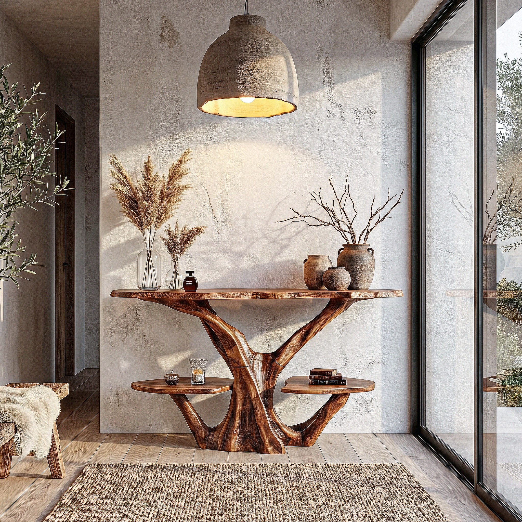 Organic Console Table With Sculptural Tree Branch Base For Entryway And Living Room SINLHACS608