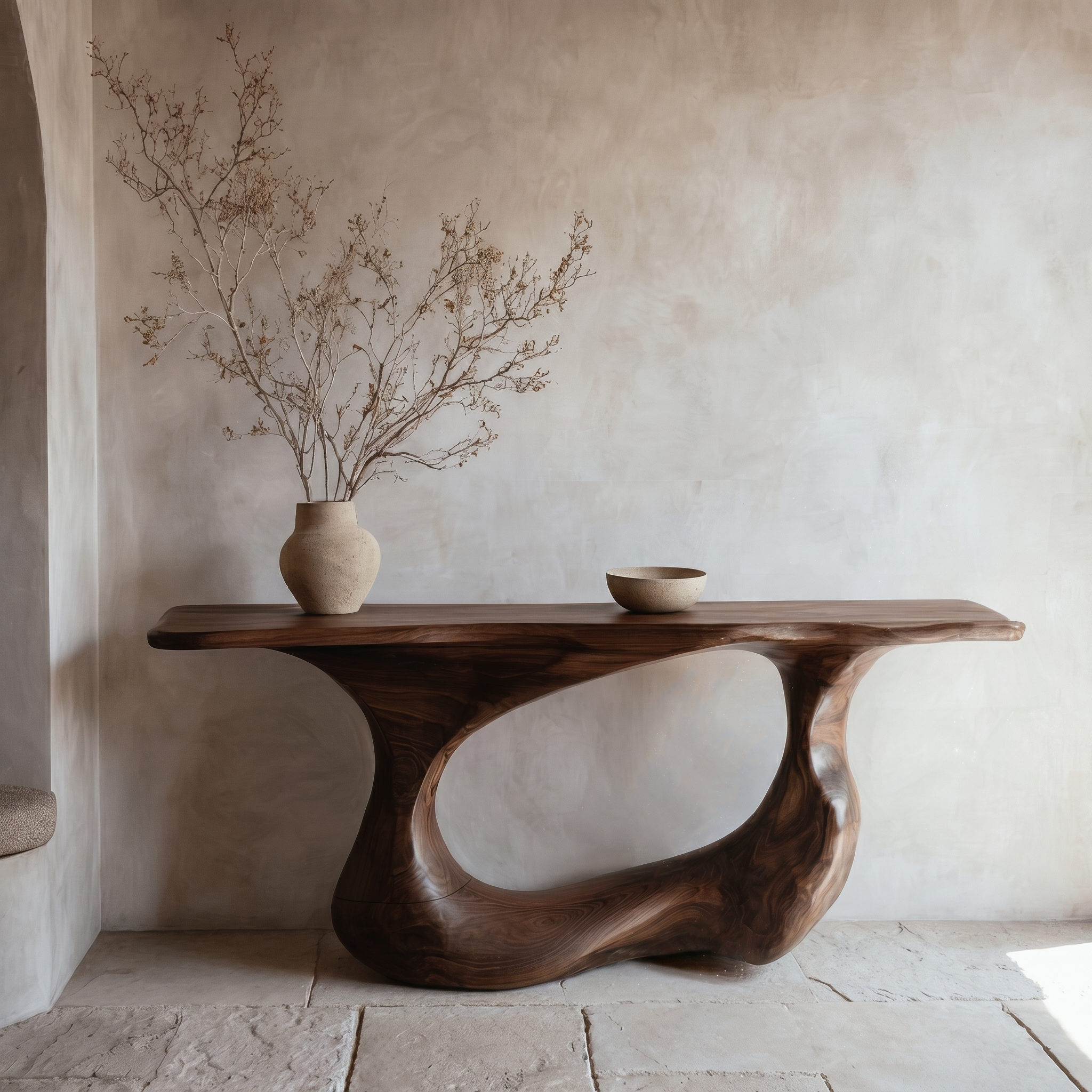 Contemporary Console Table With Artistic Open Loop Solid Wood Base For Living Room SINLHACS609