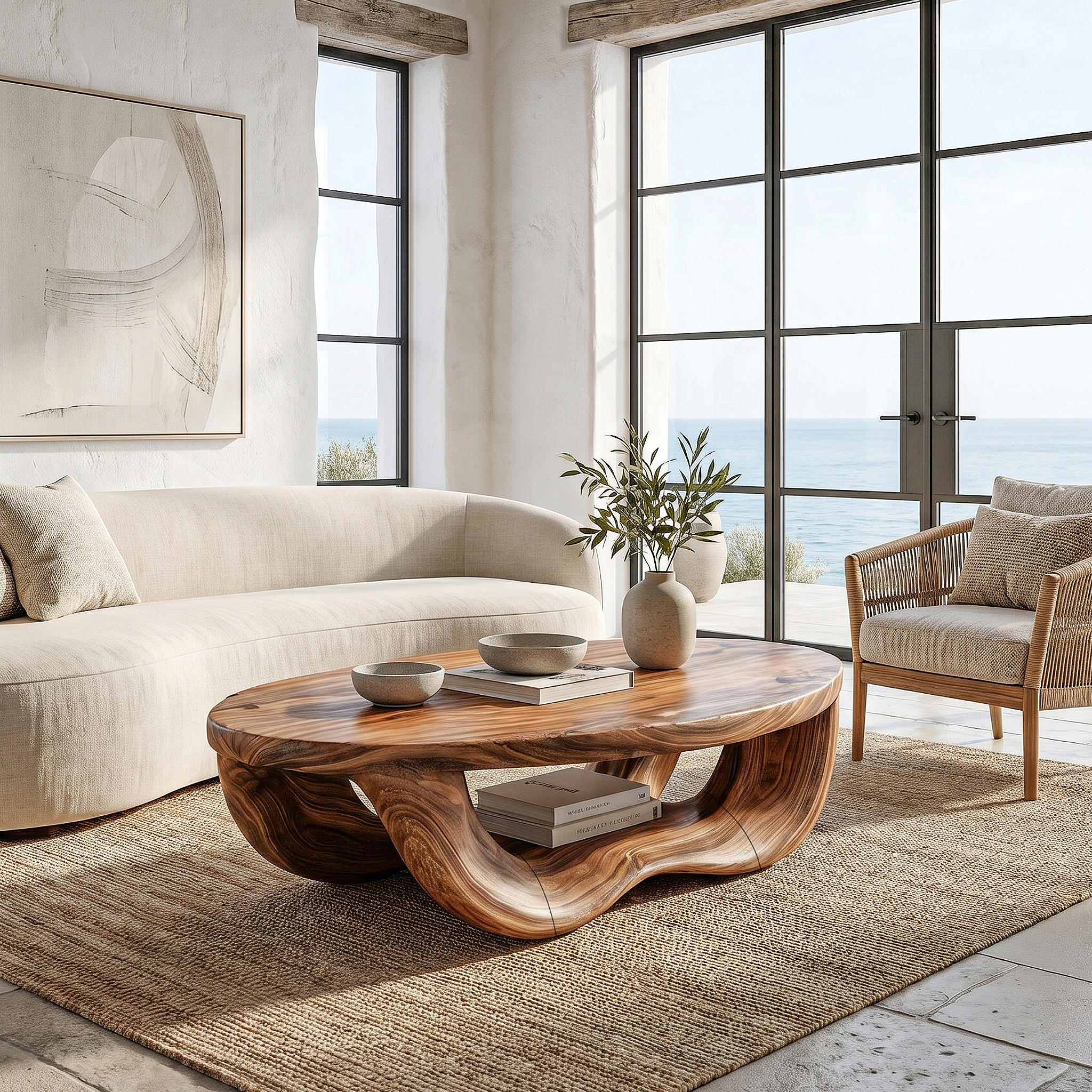 Modern Organic Coffee Table With Handcrafted Curved Wood Design For Living Room SINLHACF393