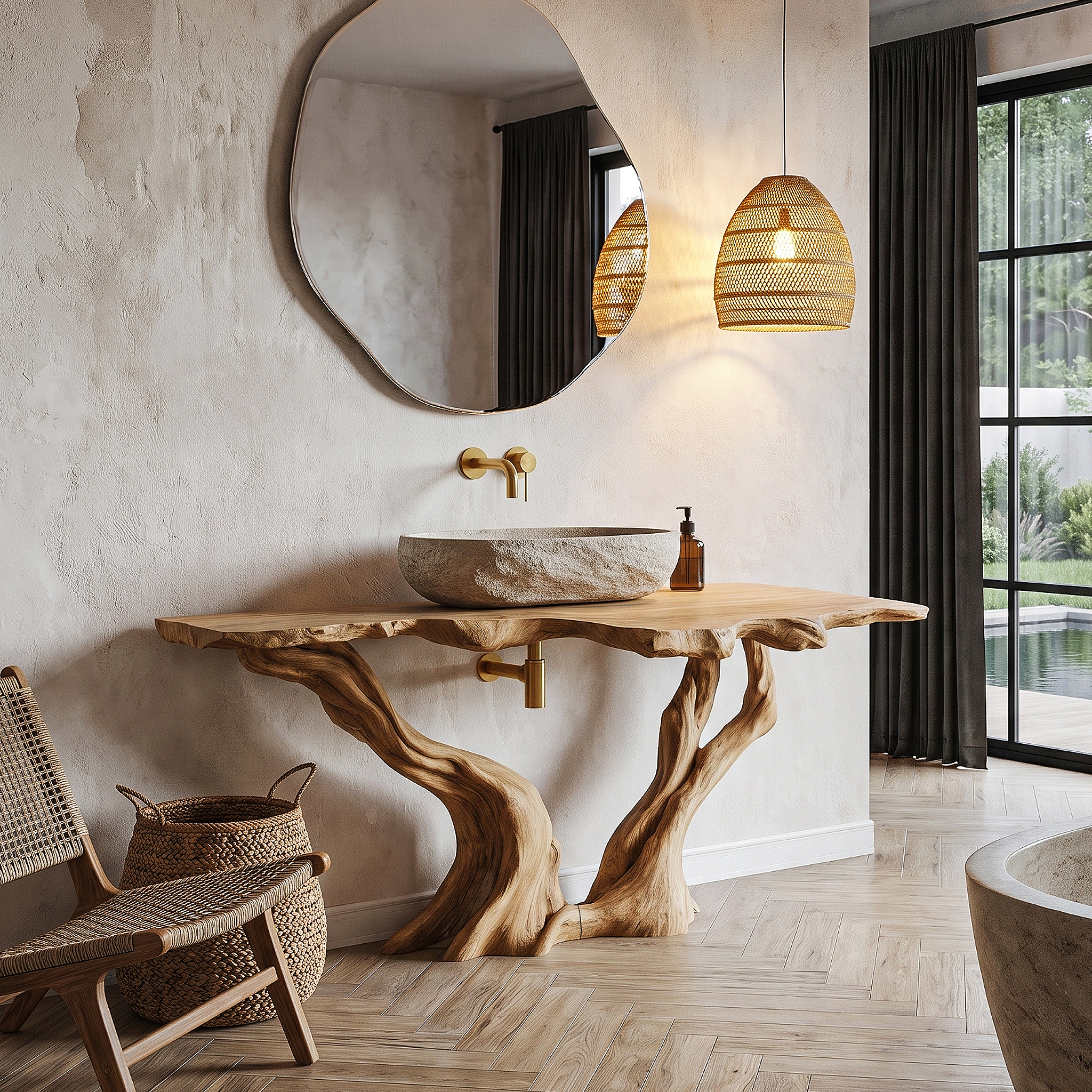 Organic Bathroom Vanity With Sculptural Tree Branch Base For Bathroom SINLHABRV333