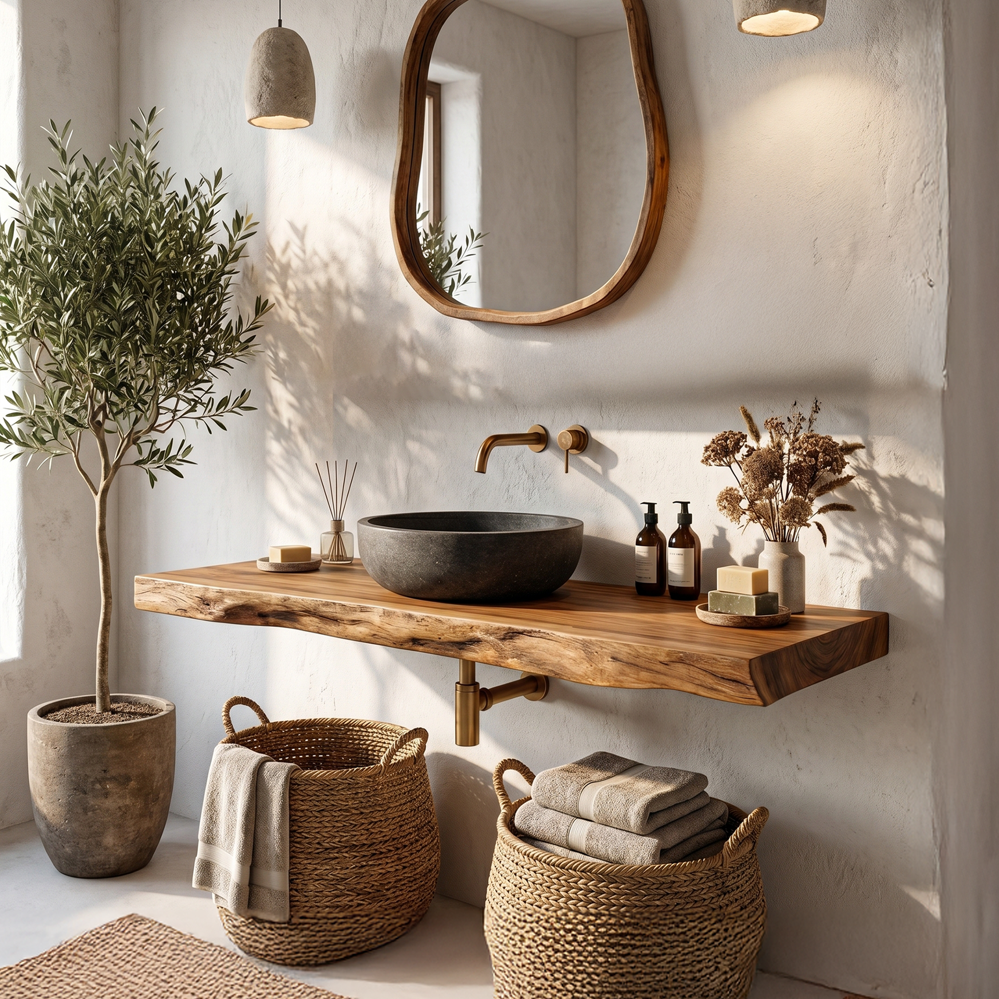 Rustic Organic Bathroom Vanity With Natural Wood Design For Bathroom SINLHABRV307
