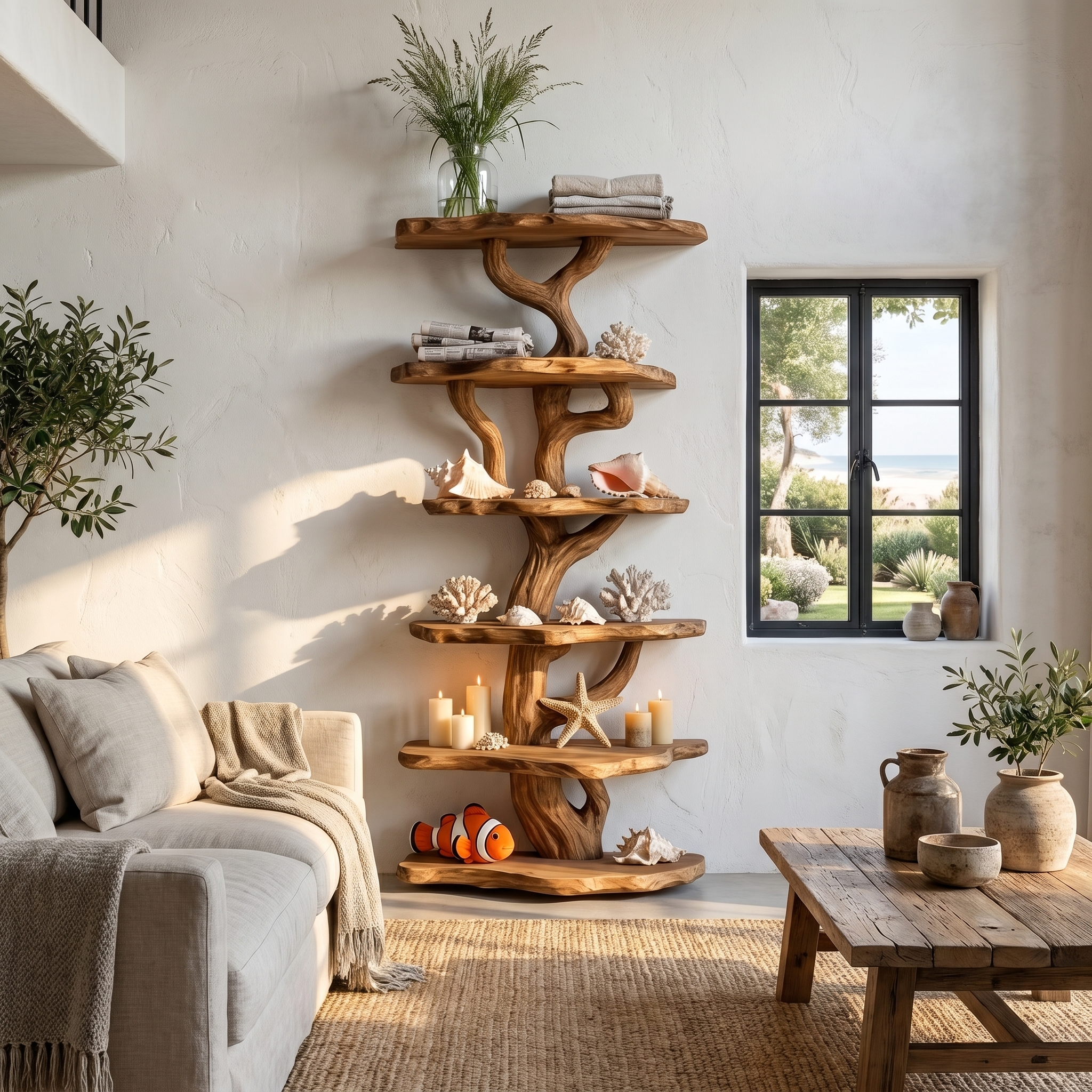 Rustic Sculptural Tree Bookshelf For Living Room And Entryway SINLHATB757