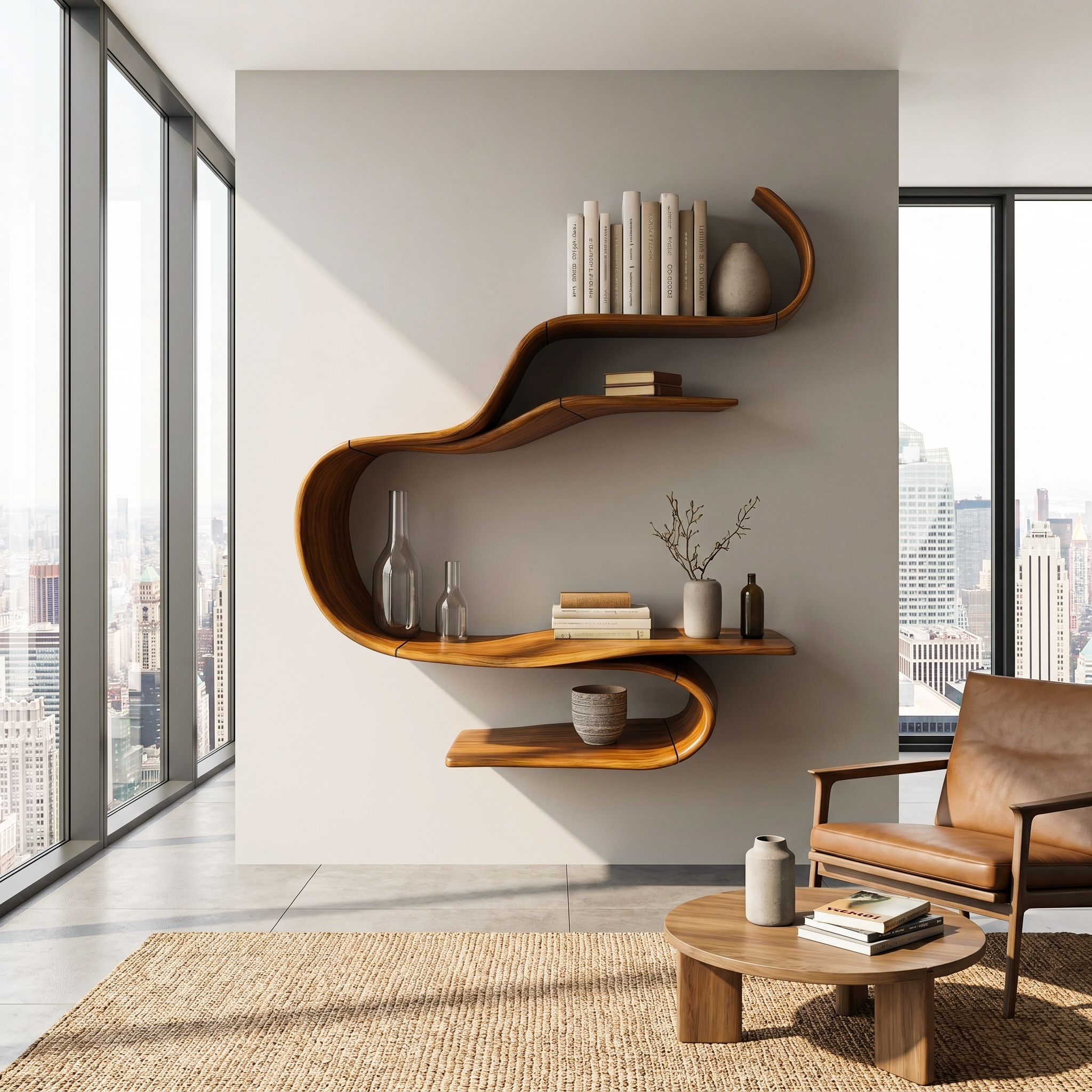 Sculptural Curved Wall Shelf For Living Room And Bedroom SINLHAFL532