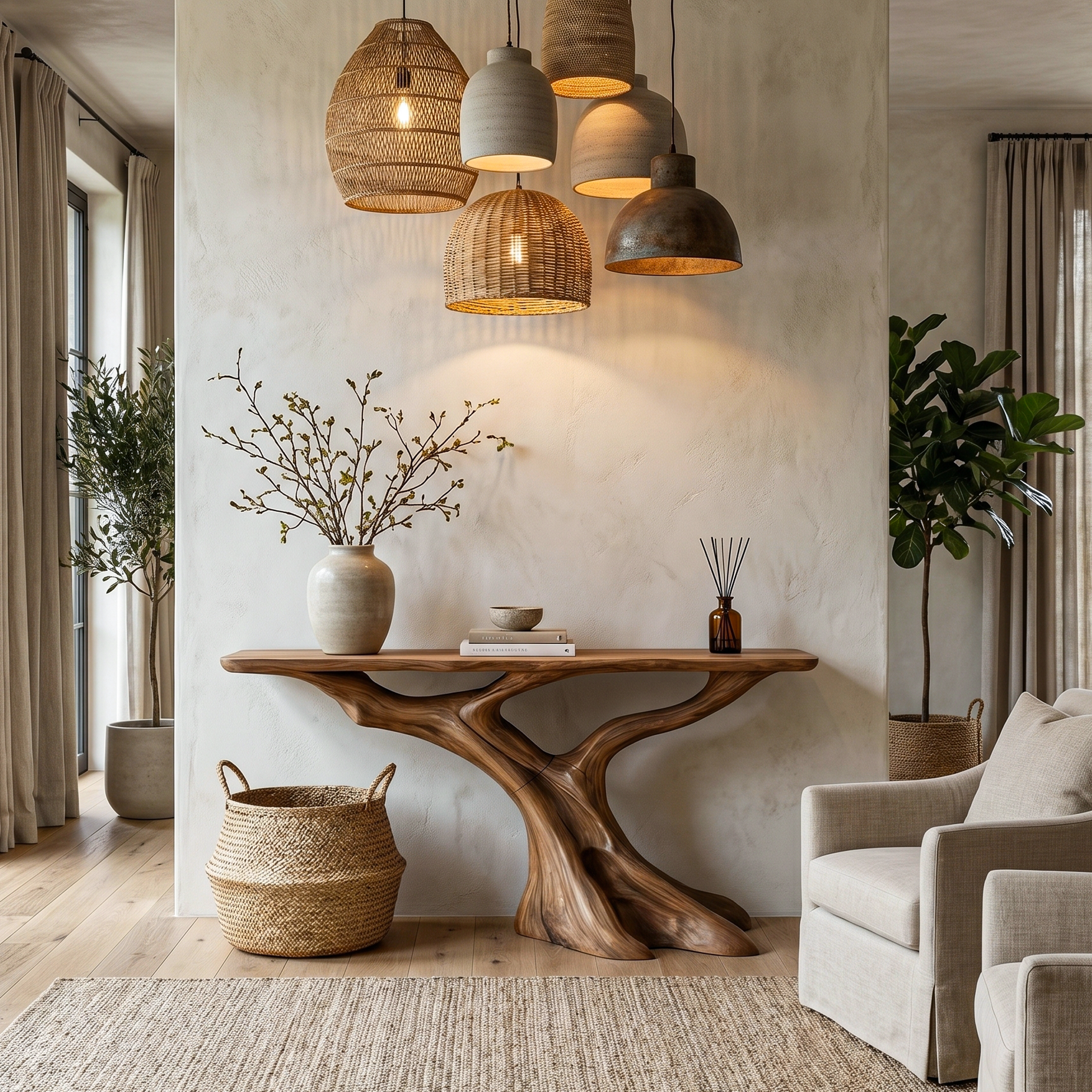 Nature Inspired Console Table With Tree Root Base For Entryway And Living Room SINLHACS584