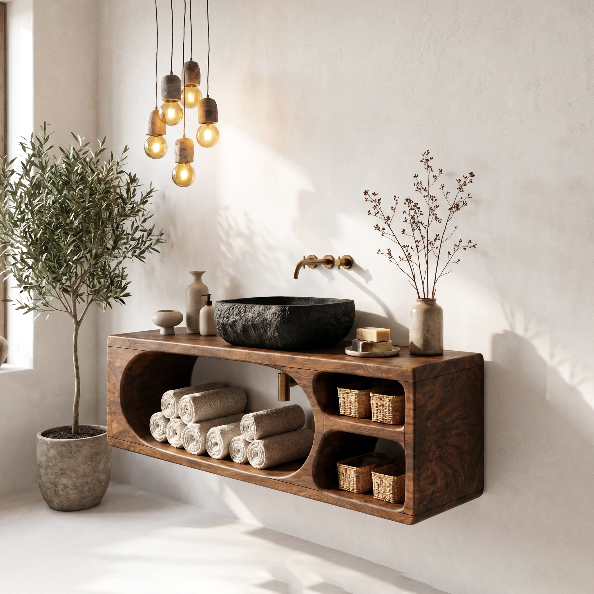 Organic Bathroom Vanity With Built In Storage Shelves For Bathroom SINLHABRV309