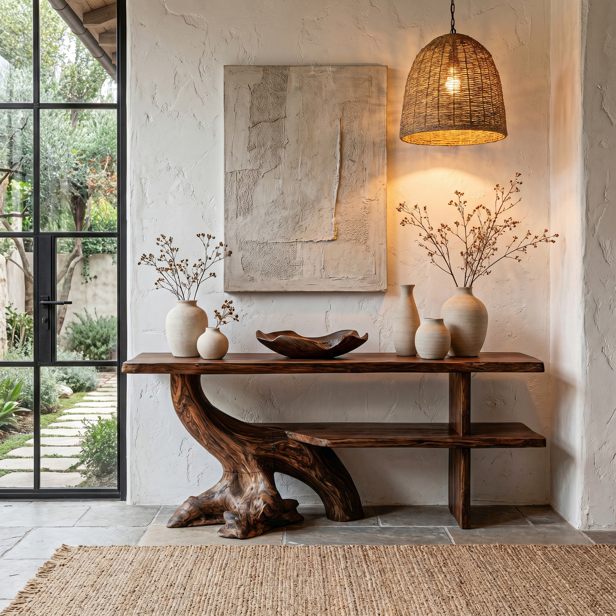 Organic Console Table With Sculptural Tree Branch Base For Entryway And Living Room SINLHACS622