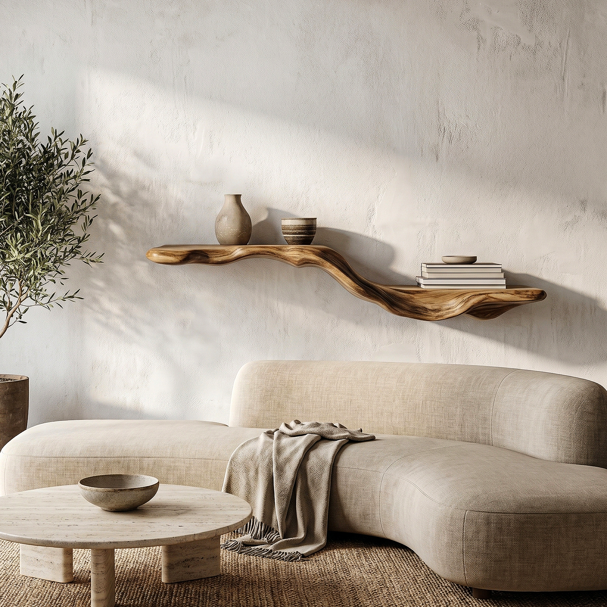 Organic Floating Shelf With Flowing Tree Branch Design For Living Room And Bedroom SINLHAFL550