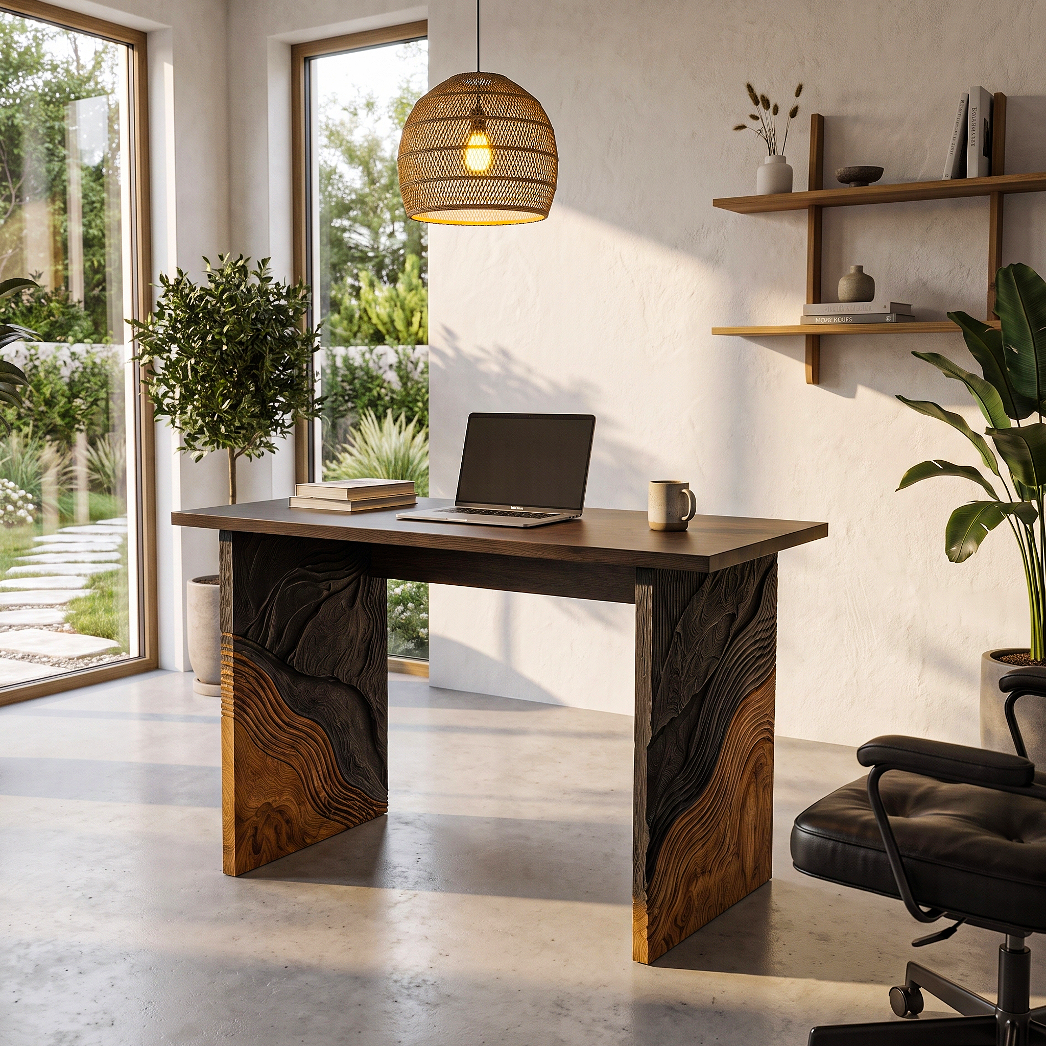 Organic Modern Writing Desk Handcrafted Storage Design For Executive Home Office SINLHADE165