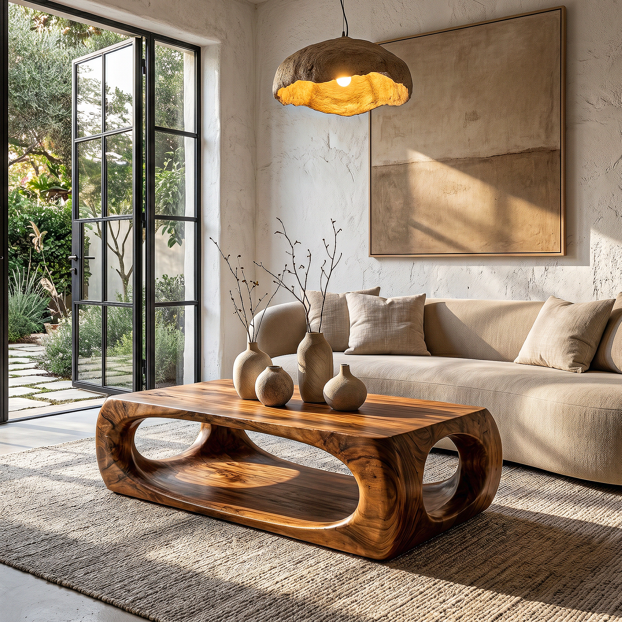 Nature Inspired Coffee Table With Flowing Open Form Base For Living Room SINLHACF388