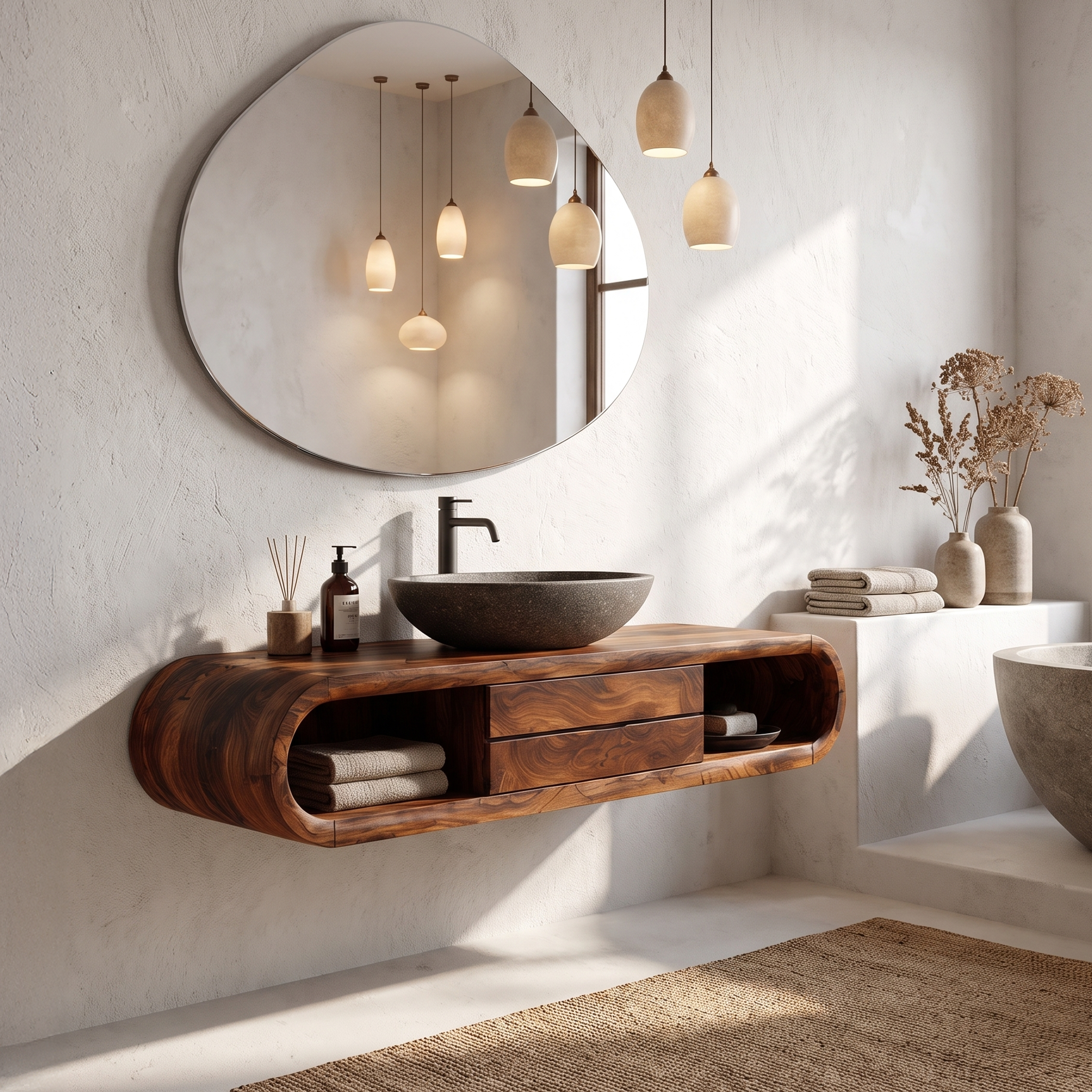Nature Inspired Wall Mounted Bathroom Vanity With Live Edge Wood Design For Bathroom SINLHABRV319