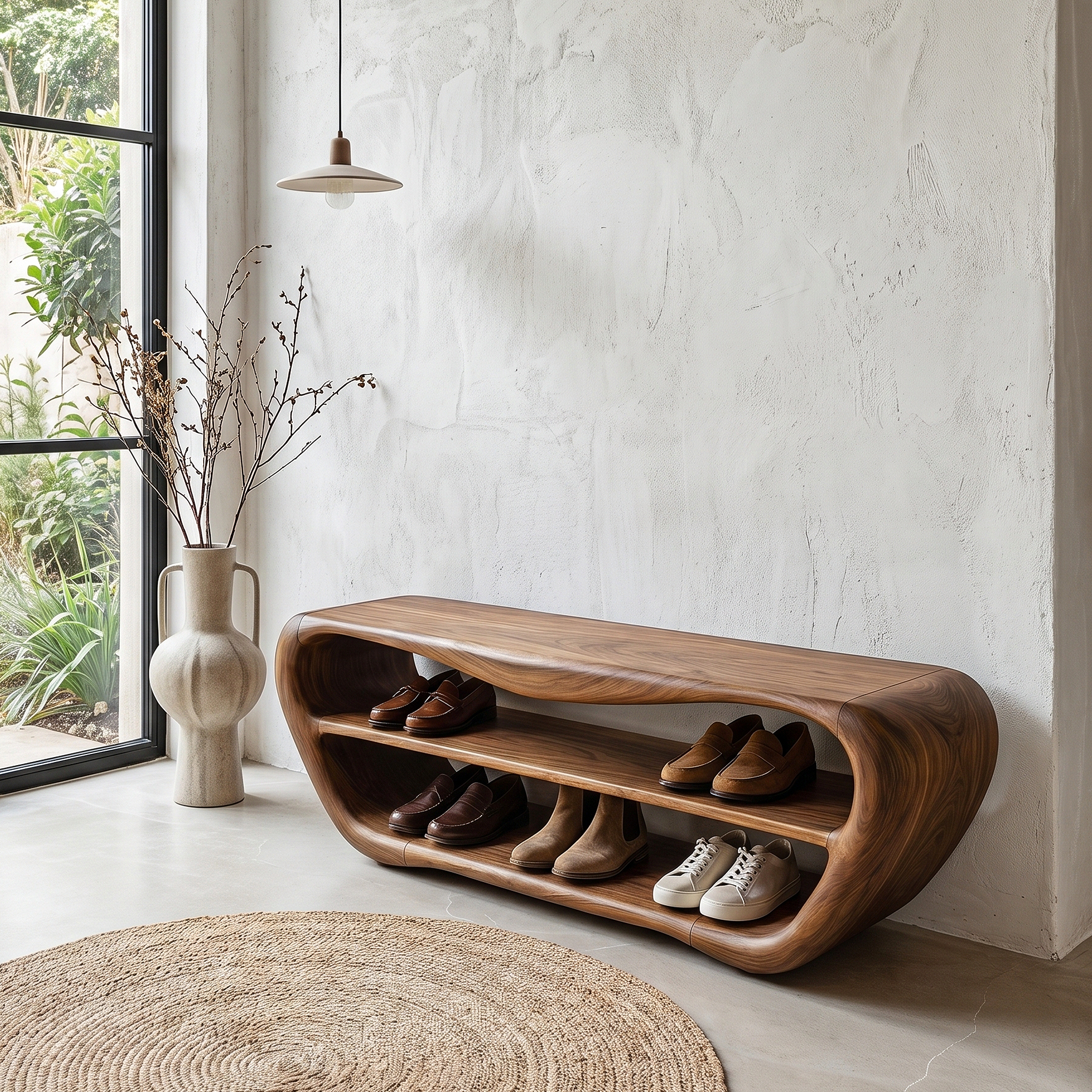 Handcrafted Shoe Bench With Open Storage For Entryway SINLHASB090