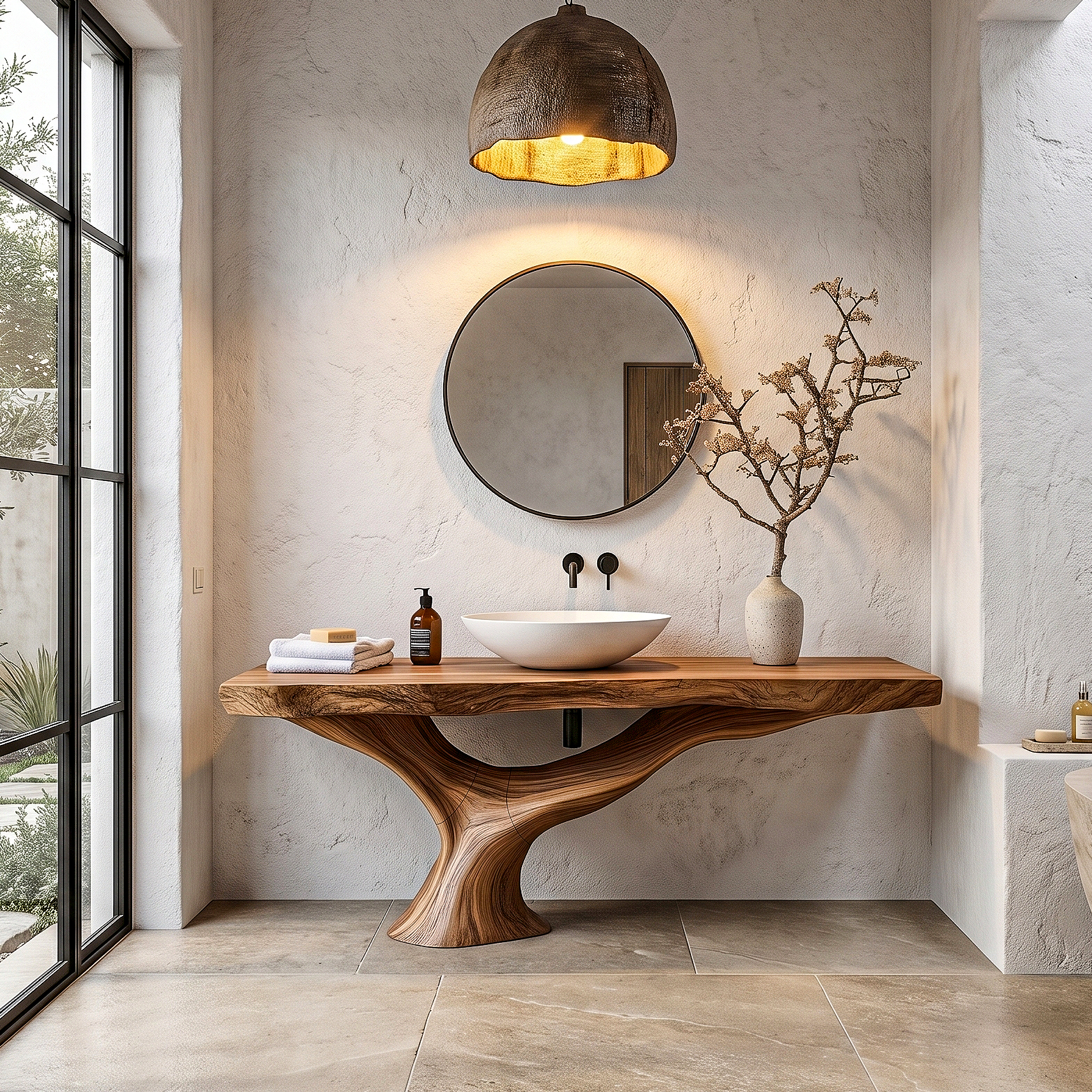 Contemporary Bathroom Vanity With Organic Wood Countertop And Artistic Base For Bathroom SINLHABRV312
