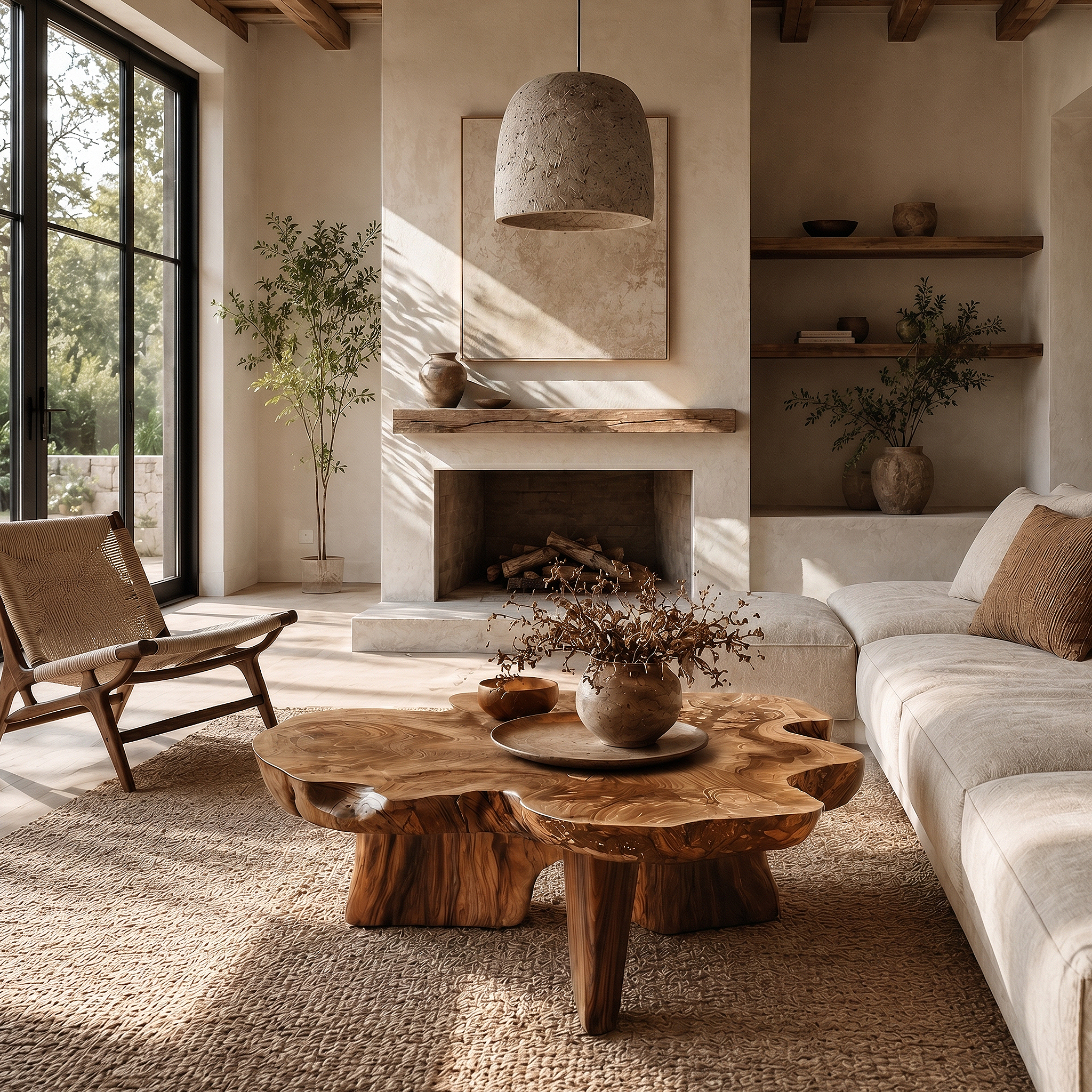 Organic Coffee Table Sculptural Wood Base For Living Room SINLHACF395