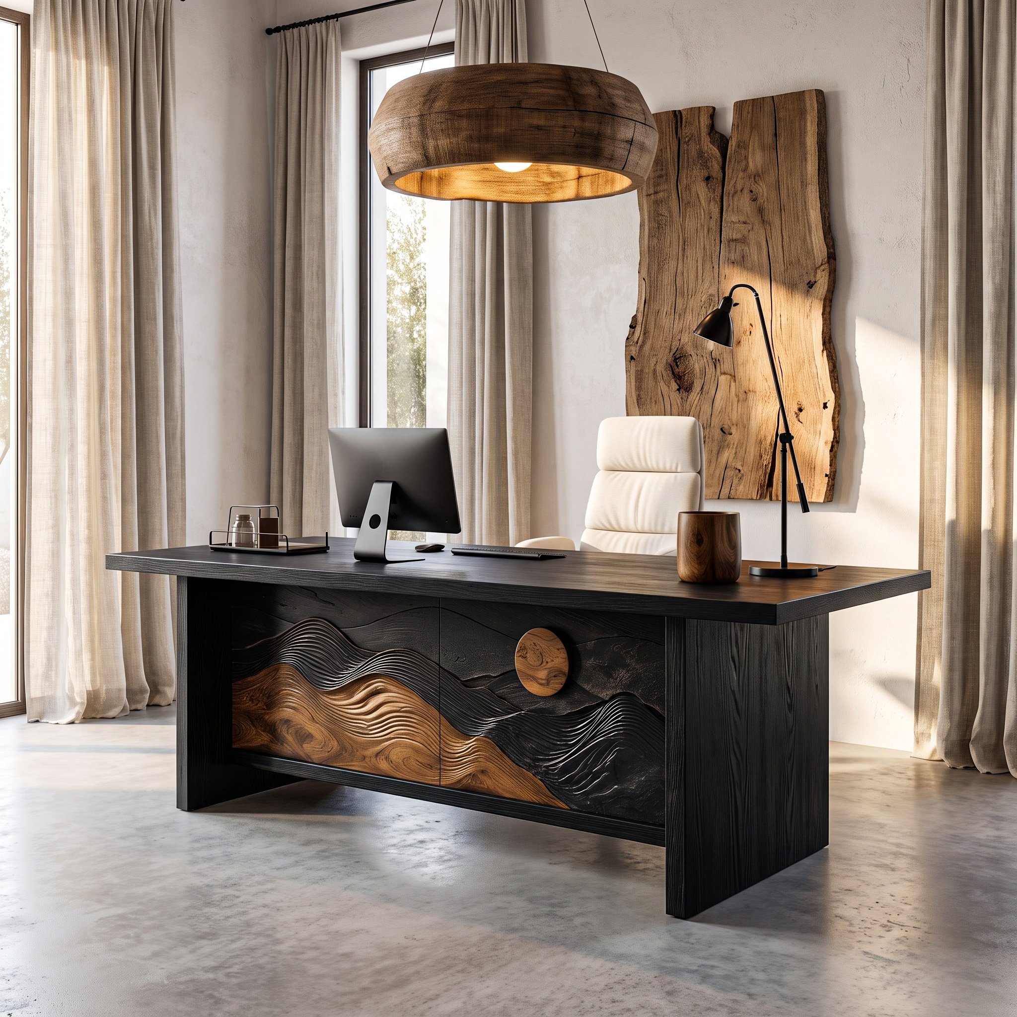 Sculptural Writing Desk Handcrafted Solid Wood Design For Workspace SINLHADE166
