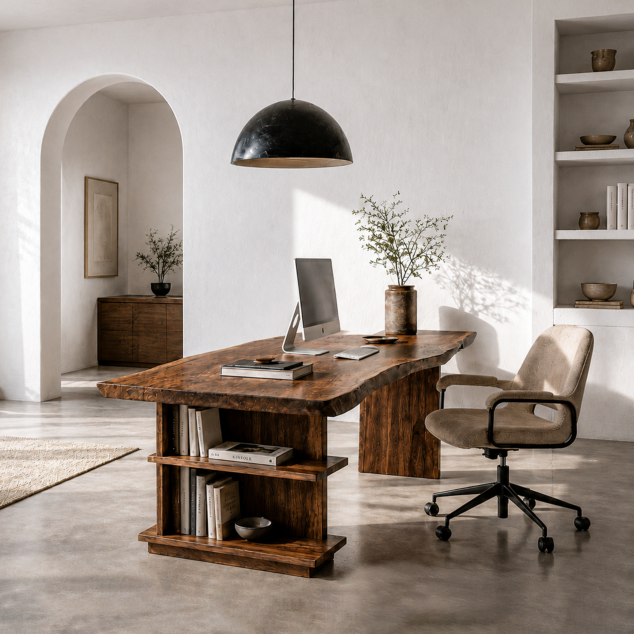 Rustic Executive Desk With Built In Bookshelf And Solid Wood Design For Home Office SINLHADK120