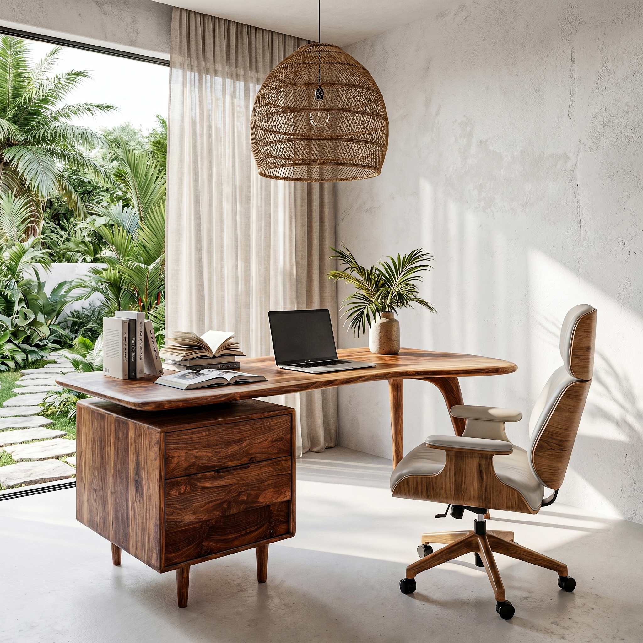 Organic Wooden Desk With Integrated Side Shelves And Built In Drawer Storage For Home Office And Workspace SINLHADK122