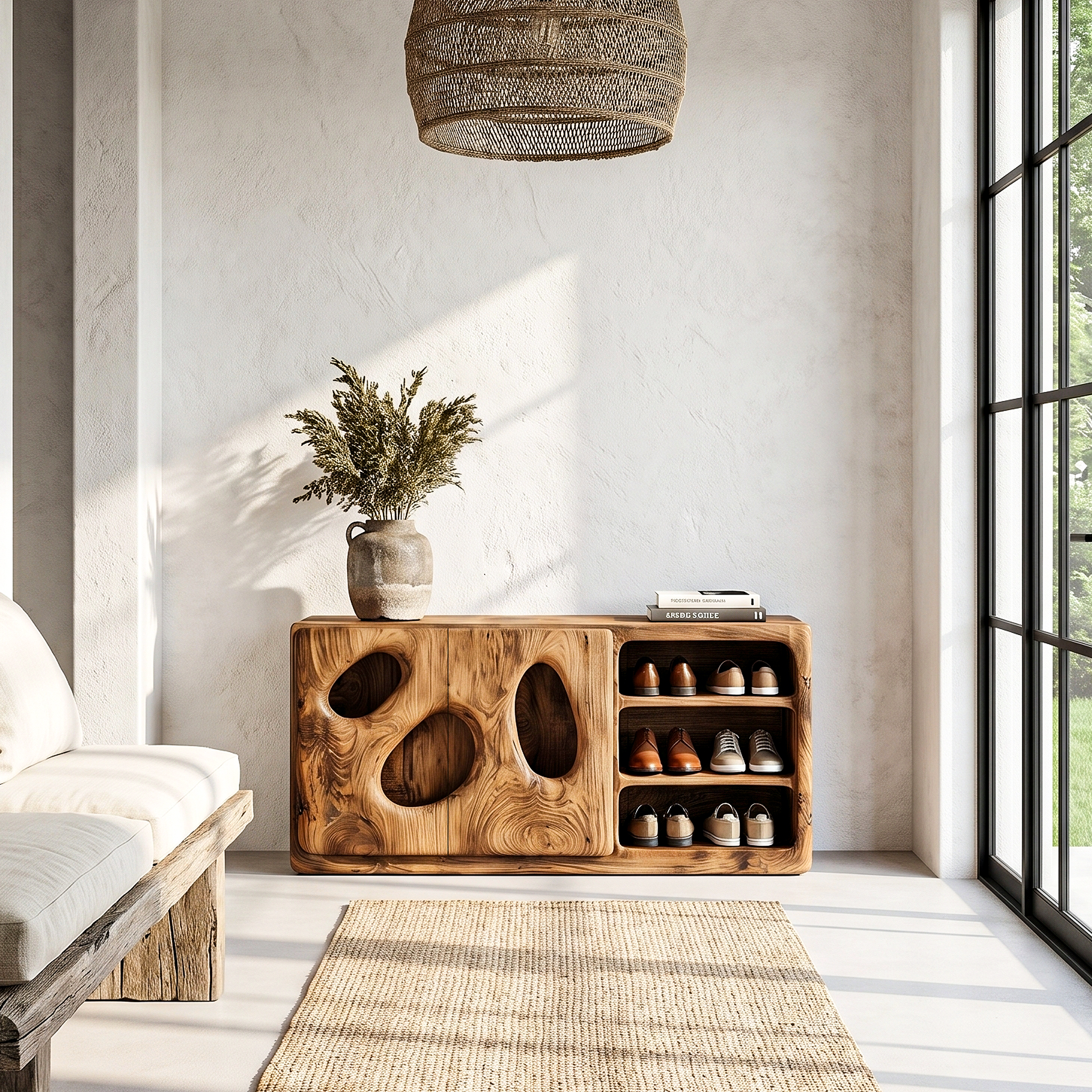 Organic Modern Shoe Cabinet Artistic Storage Design For Hallway SINLHASB098