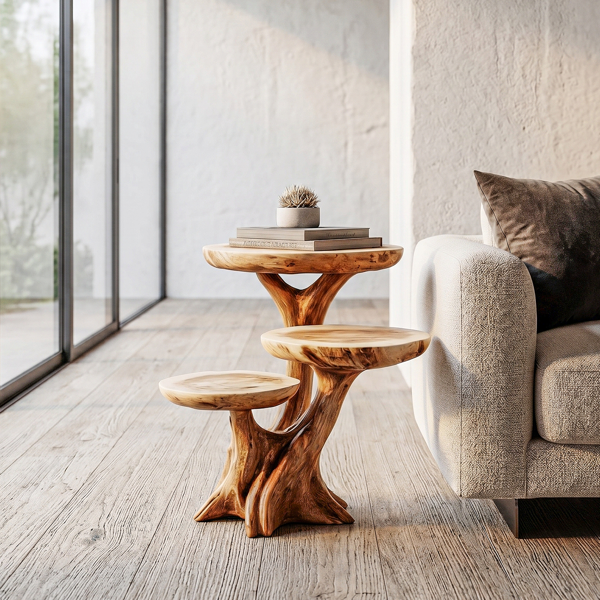 Rustic Tree Root Side Table With Sculptural Solid Wood Design For Living Room And Bedroom SINLHABT246
