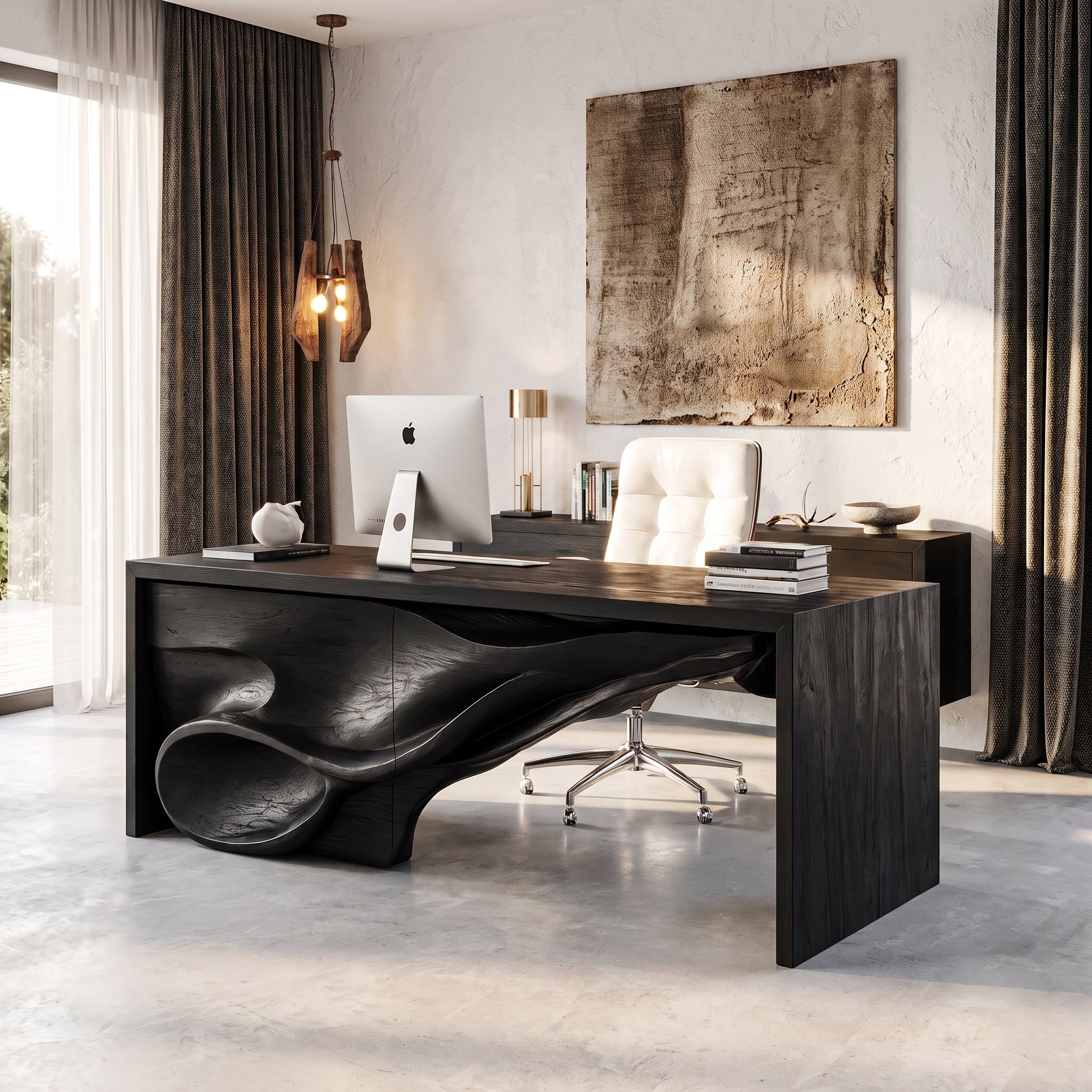 Sculptural Writing Desk Handcrafted Storage Design For Executive Home Office SINLHADE168