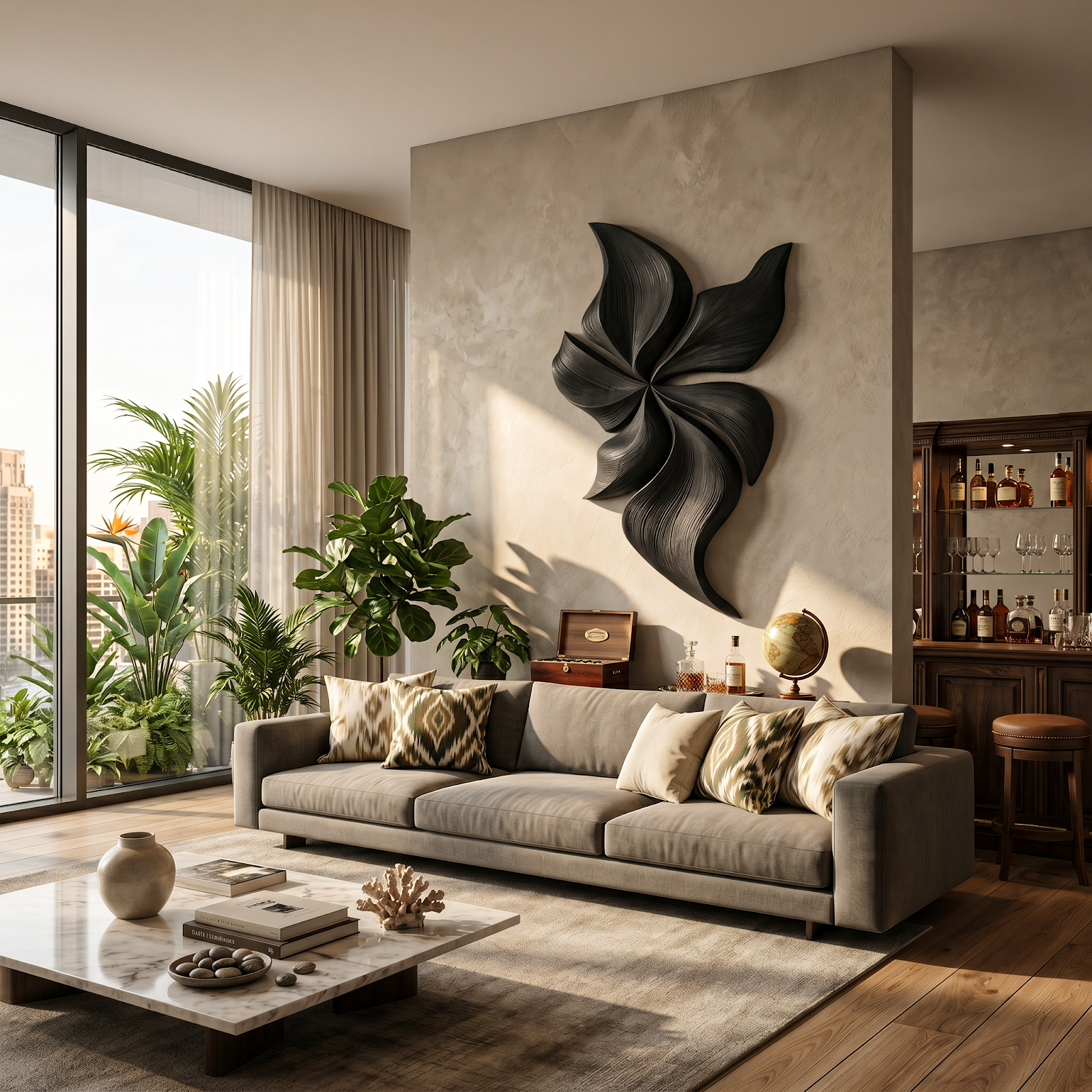 Modern Wooden Wall Art With Floral Inspired Sculpture For Living Room RTTHTTWA145