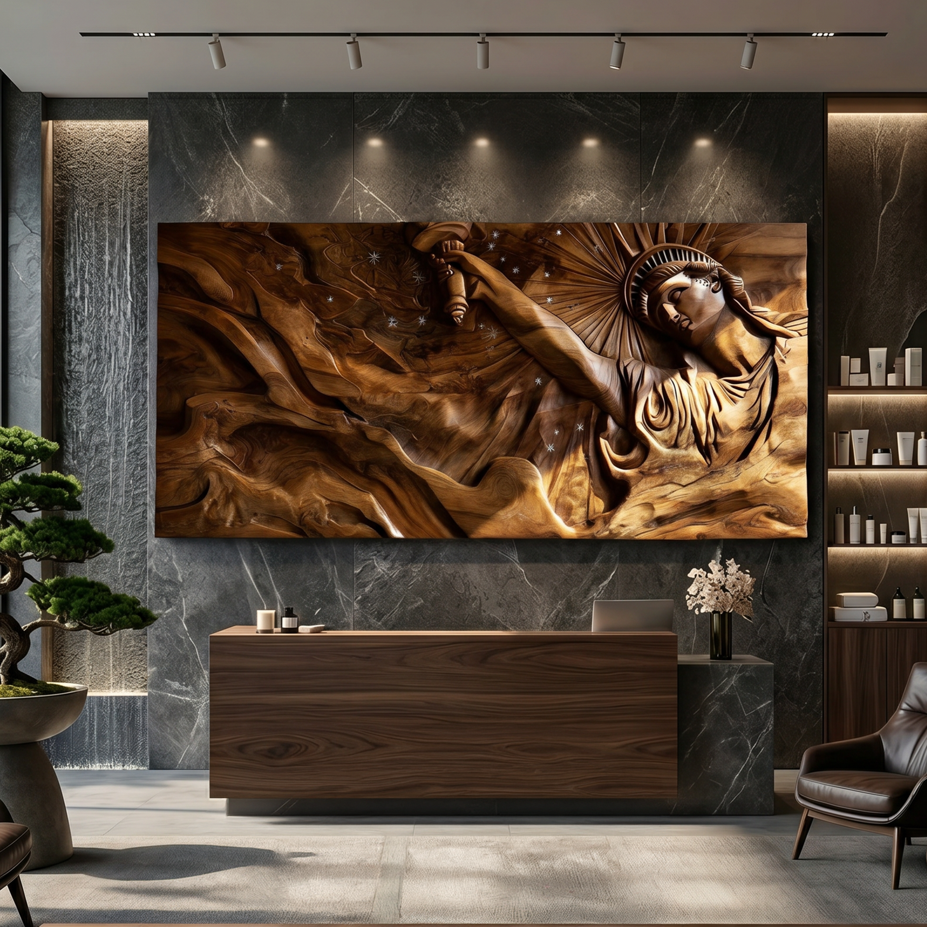 Contemporary Luxe Liberty Wood Wall Art Reception Lobby Interior Design SILDTTRWA122