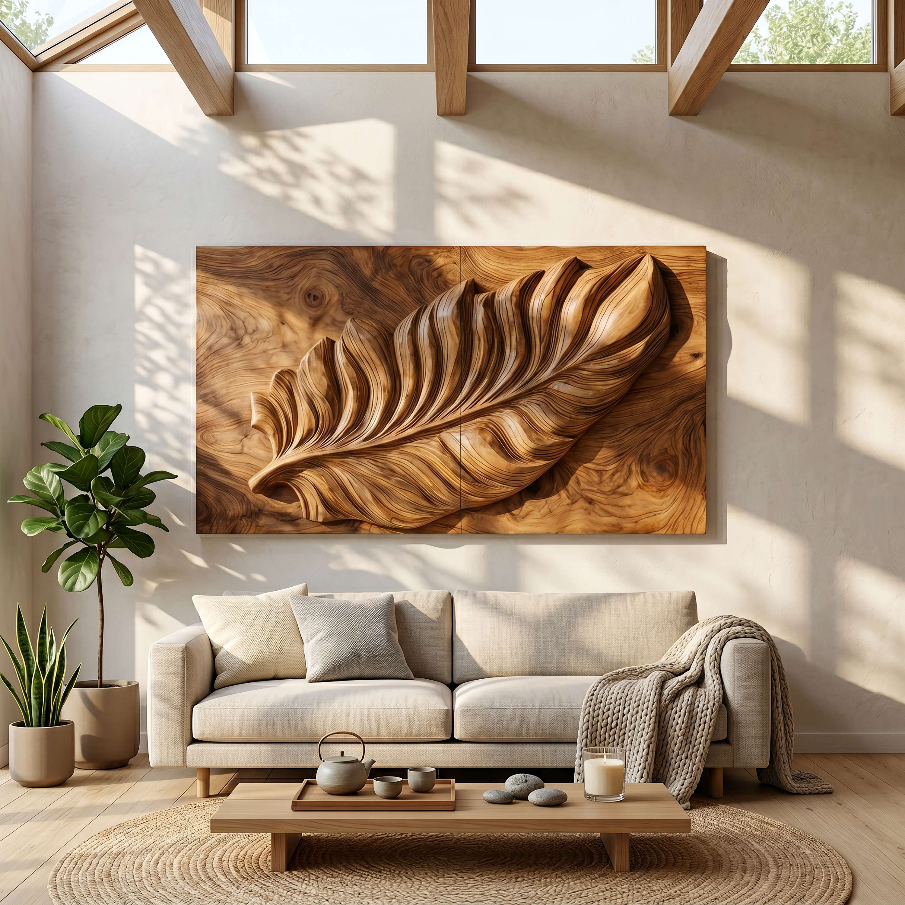 Nature Wall Art With Carved Leaf Design For Living Room SILDTTRWA137