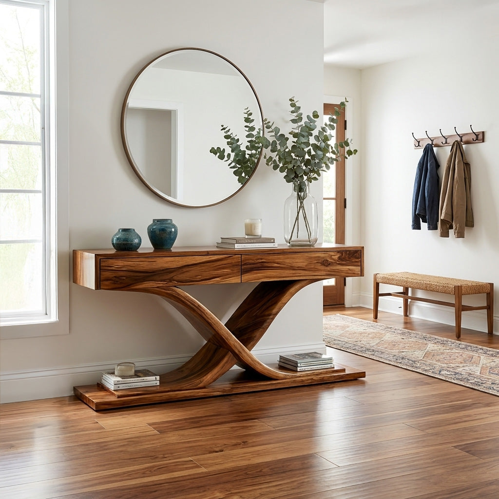 Sculptural Wooden Console Table For Modern Living Room RTTHHNCS043