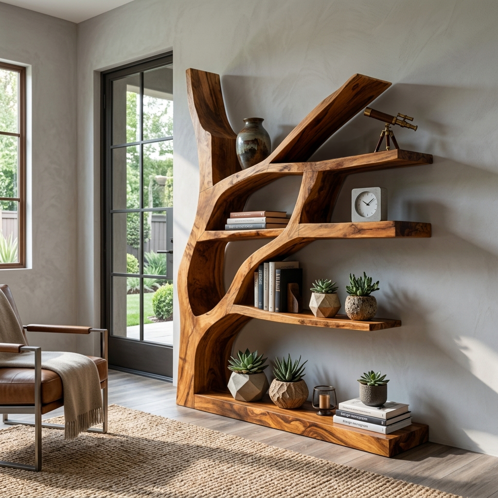 Contemporary Wooden Bookshelf Sculptural Shape For Living Room RTTHTTBS114